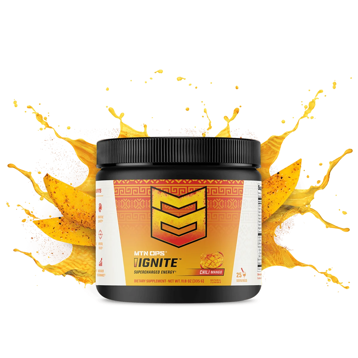 Product image for MTN OPS IGNITE Clean Energy & Cognitive Supplement in Chili Mango / Tub - 25 Servings