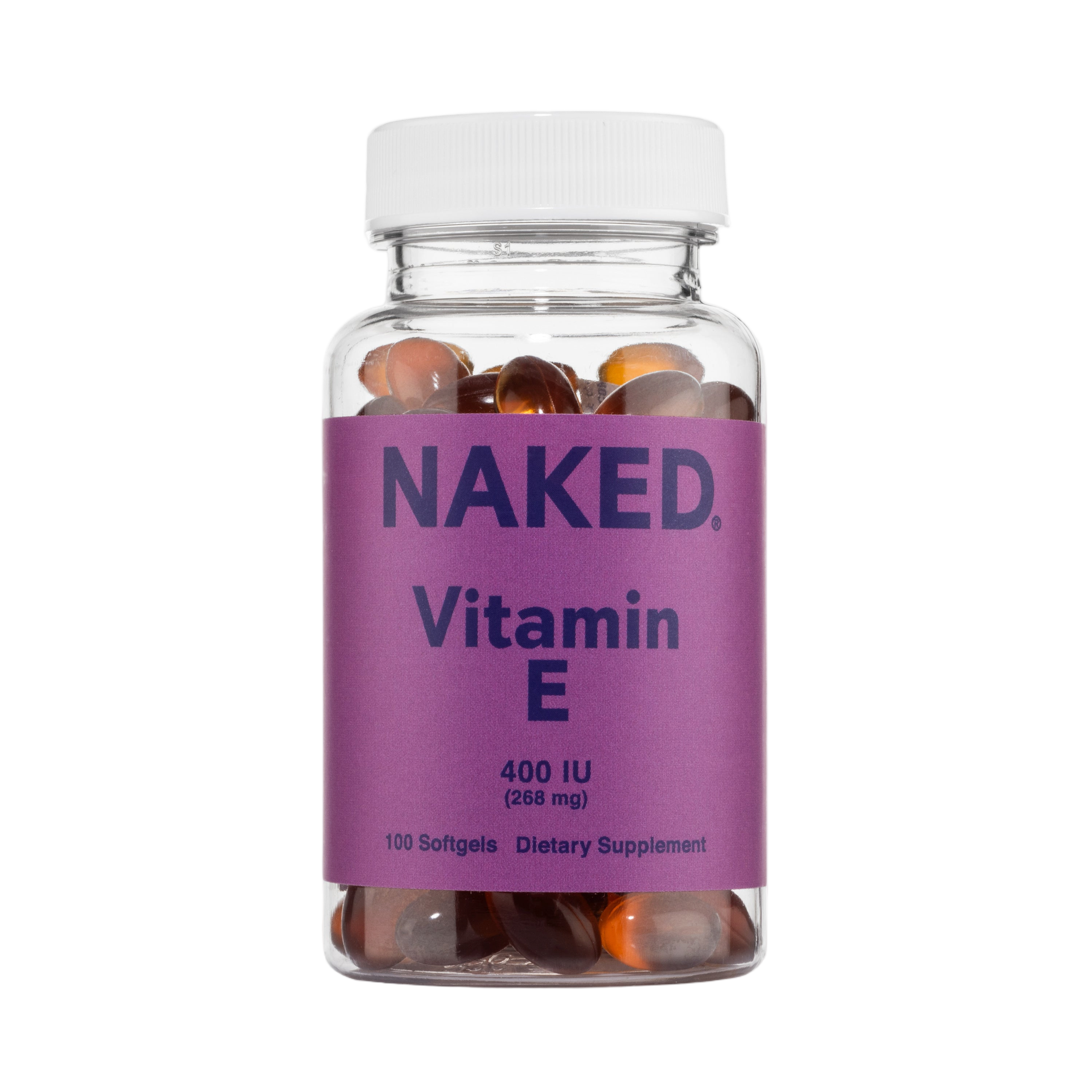 Bottle of Naked Vitamin E softgels main product image