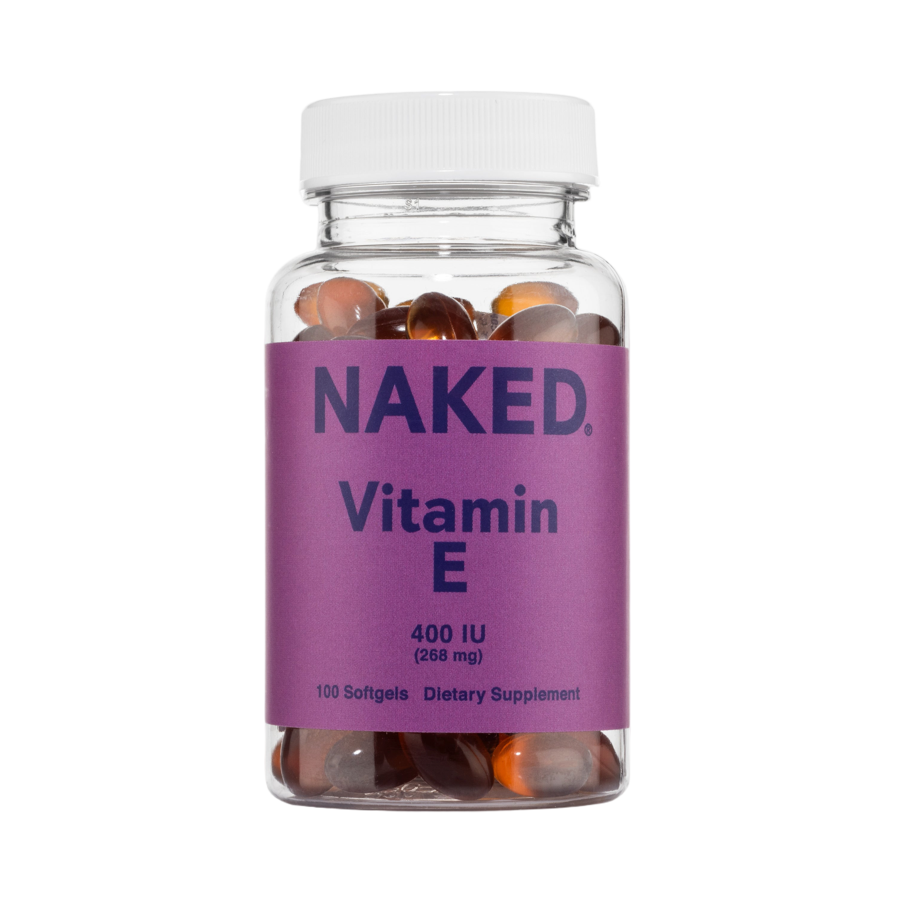 Bottle of Naked Vitamin E softgels main product image