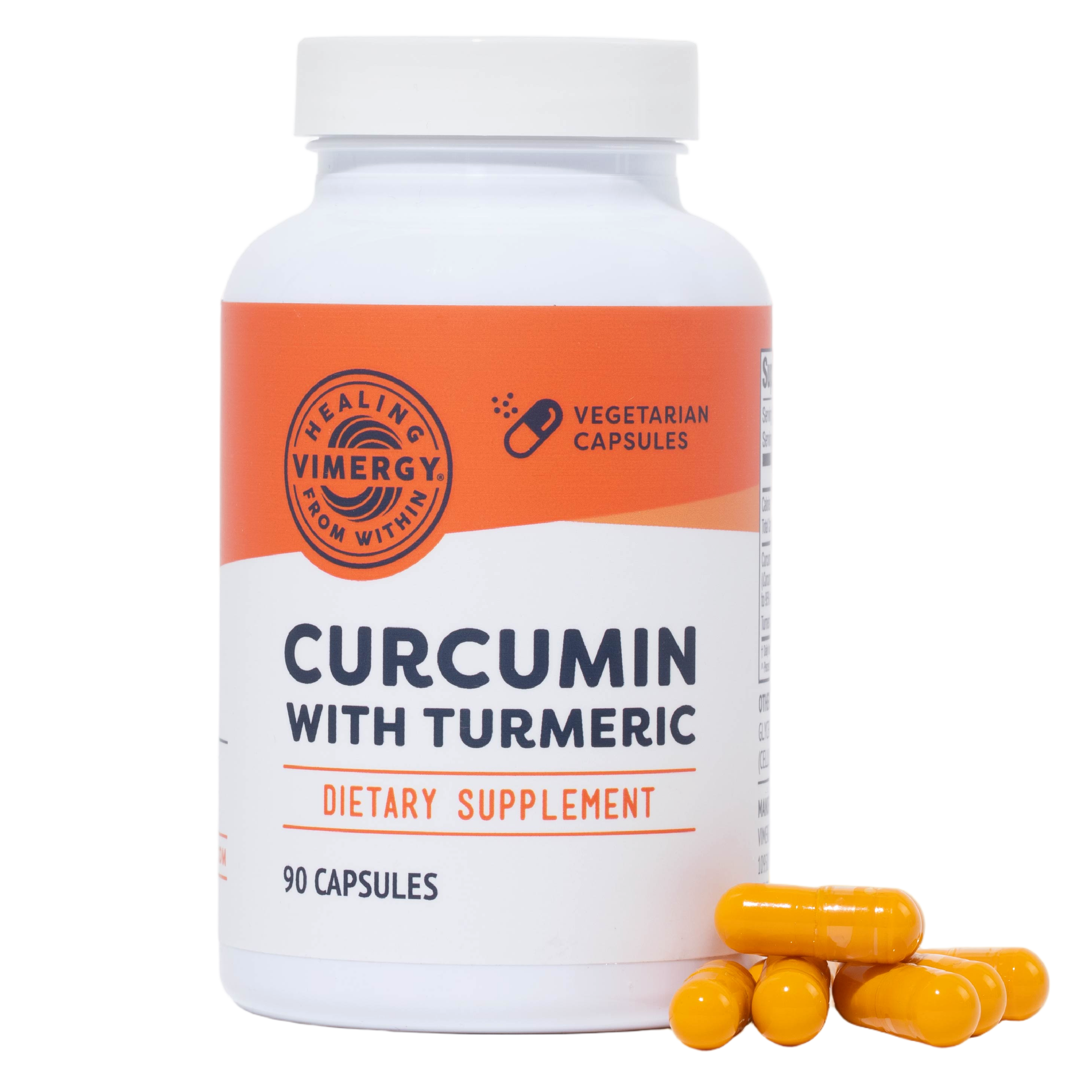 Bottle of Vimergy Curcumin with Turmeric supplement capsules