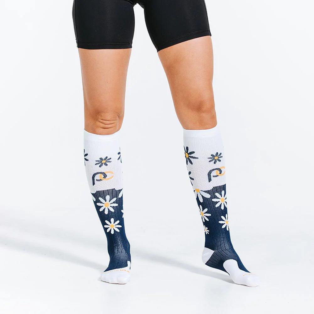 Navy Blue Daisies Compression Sock image 5