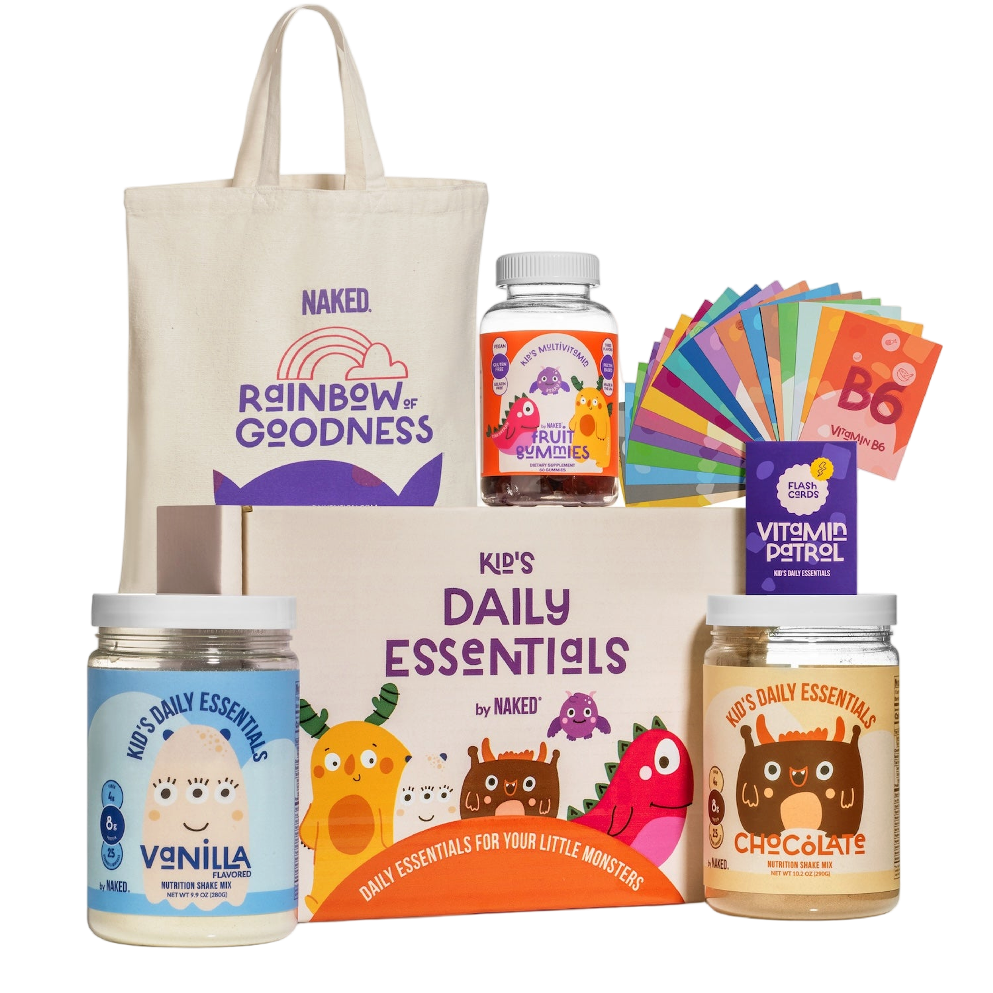 Kid's nutrition box with product contents displayed