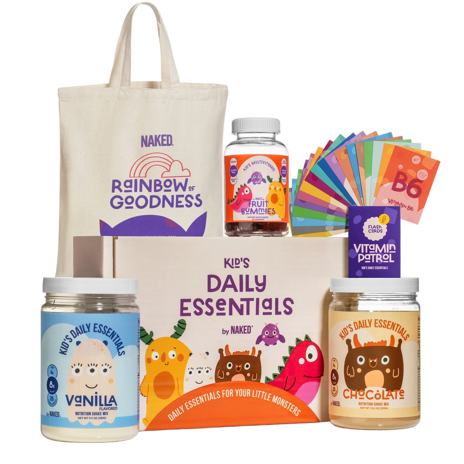 Kid's nutrition box with product contents displayed