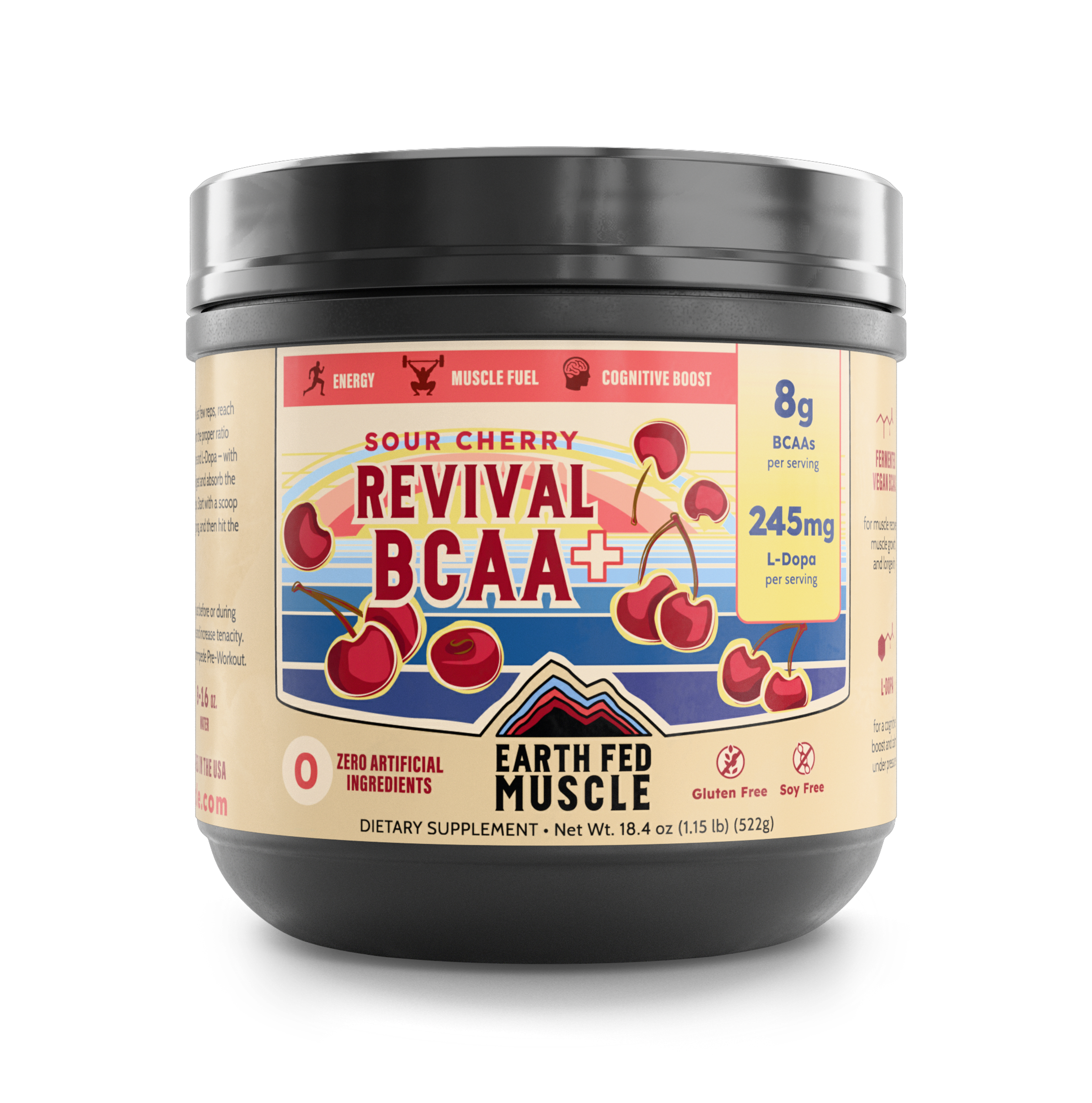 Earth Fed Muscle Revival BCAA tub, Sour Cherry, 44 oz