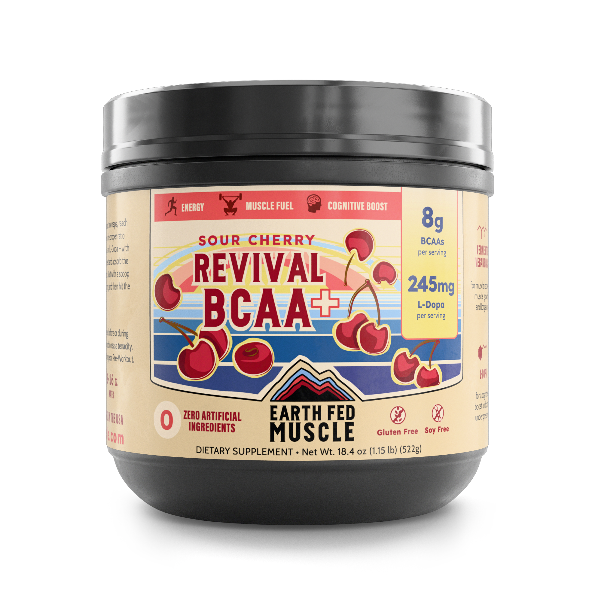 Earth Fed Muscle Revival BCAA tub, Sour Cherry, 44 oz