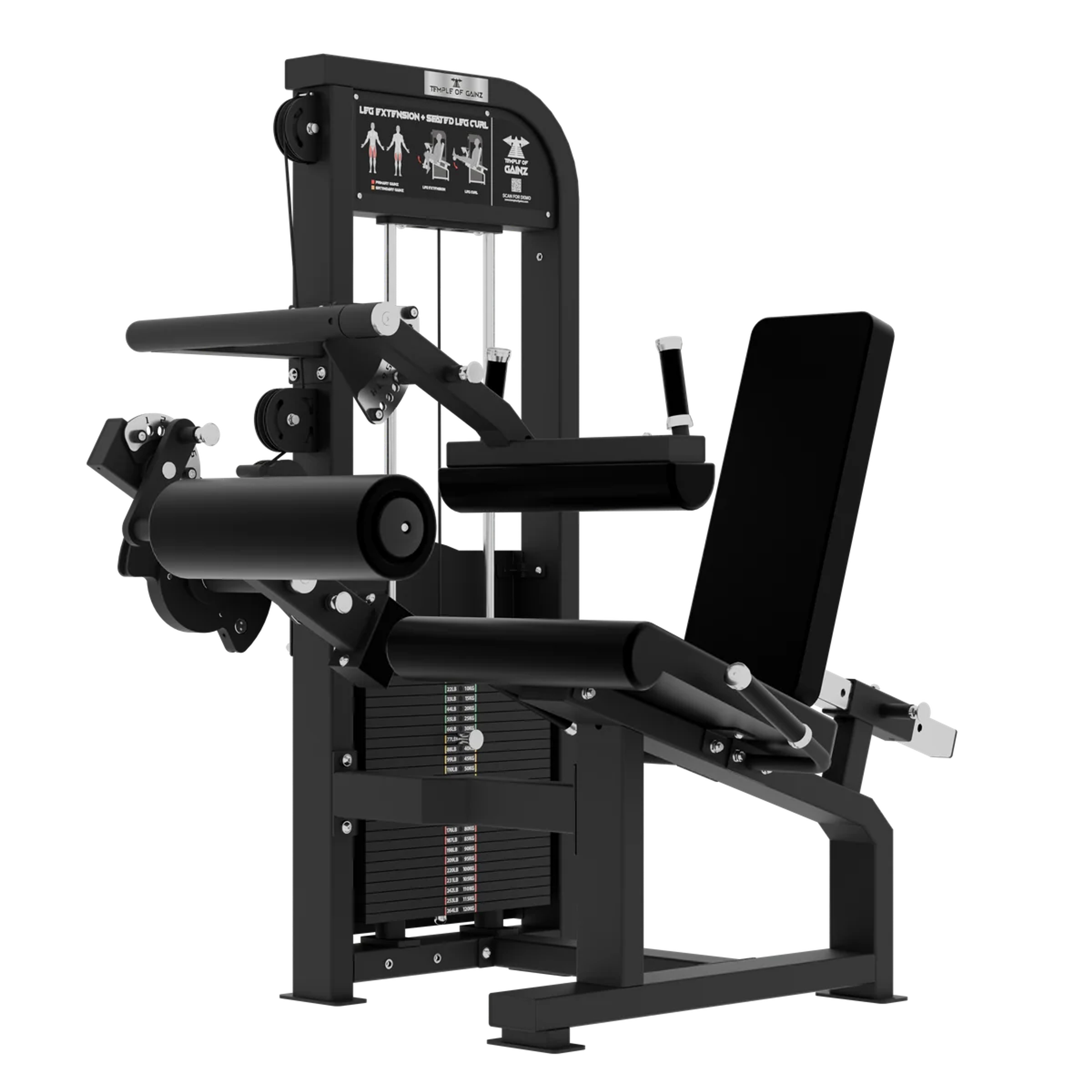 SELECTORIZED LEG EXTENSION + SEATED LEG CURL VERSION 3 in Black