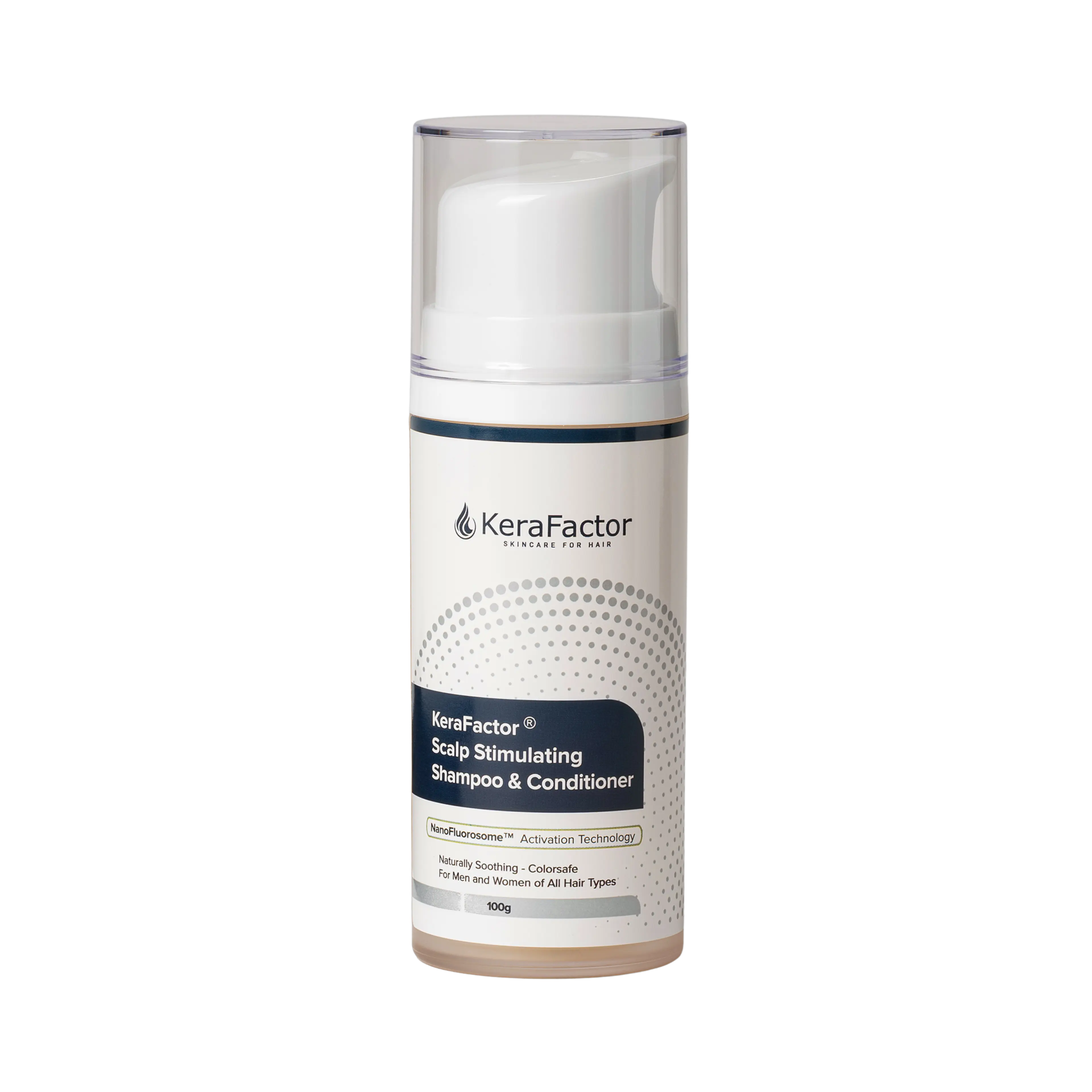 KeraFactor Scalp Stimulating Shampoo & Conditioner in a white pump bottle.