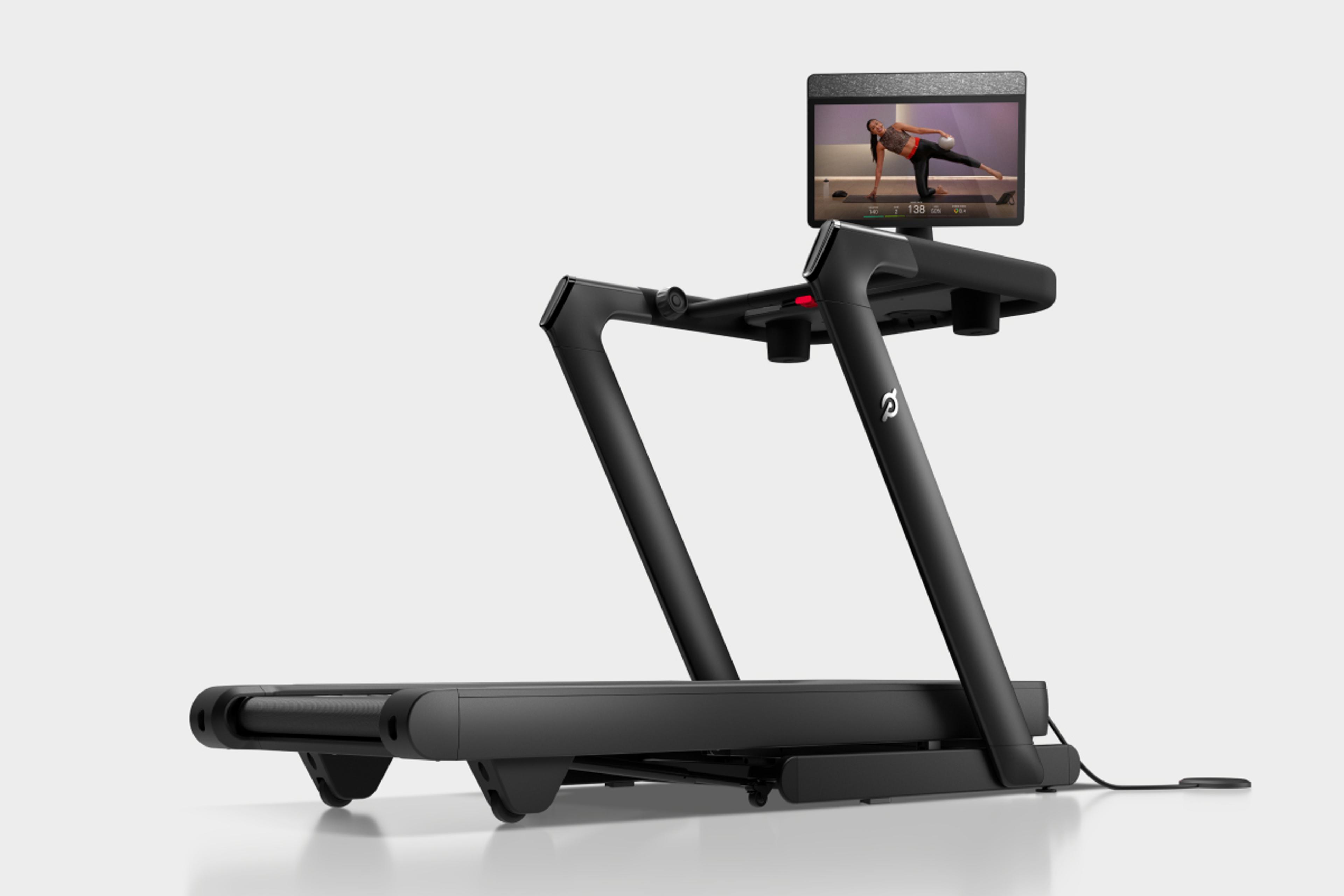 The Peloton Tread Flex unfolded, side view.