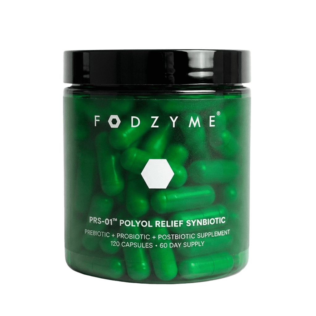 Bottle of PRS-01 Polyol Relief Synbiotic by FODZYME