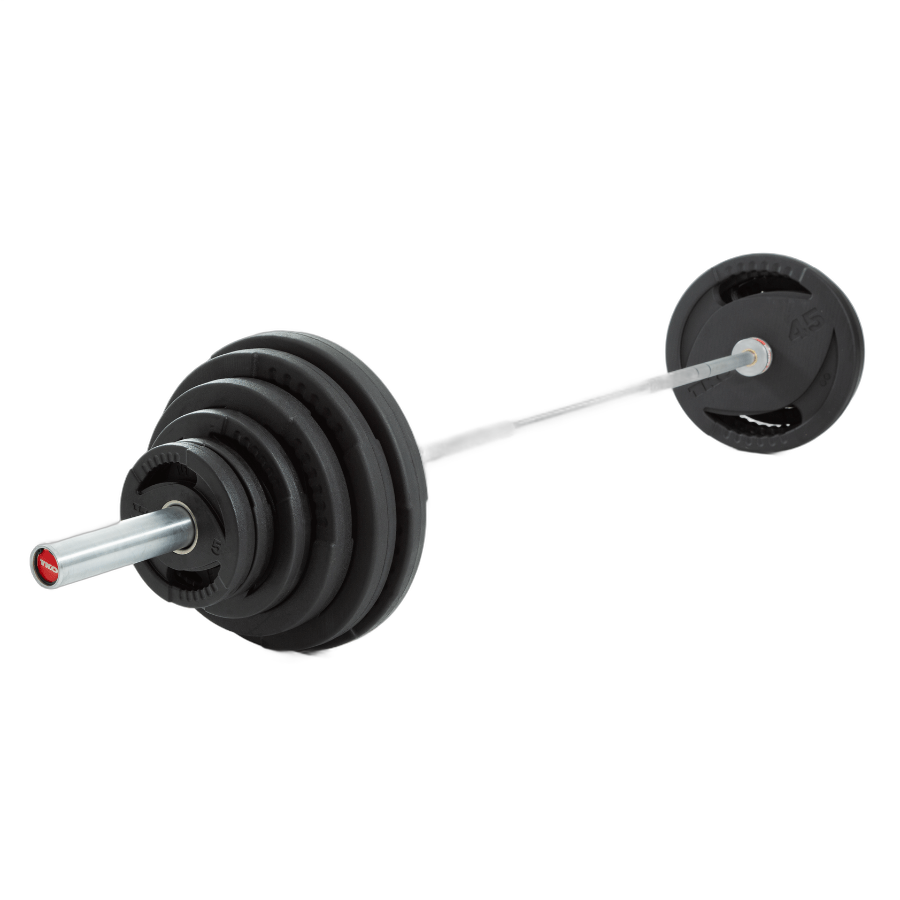 TKO 300lb Olympic Rubber Plate Set w/ Commercial Bar & Collars 803OR-300K