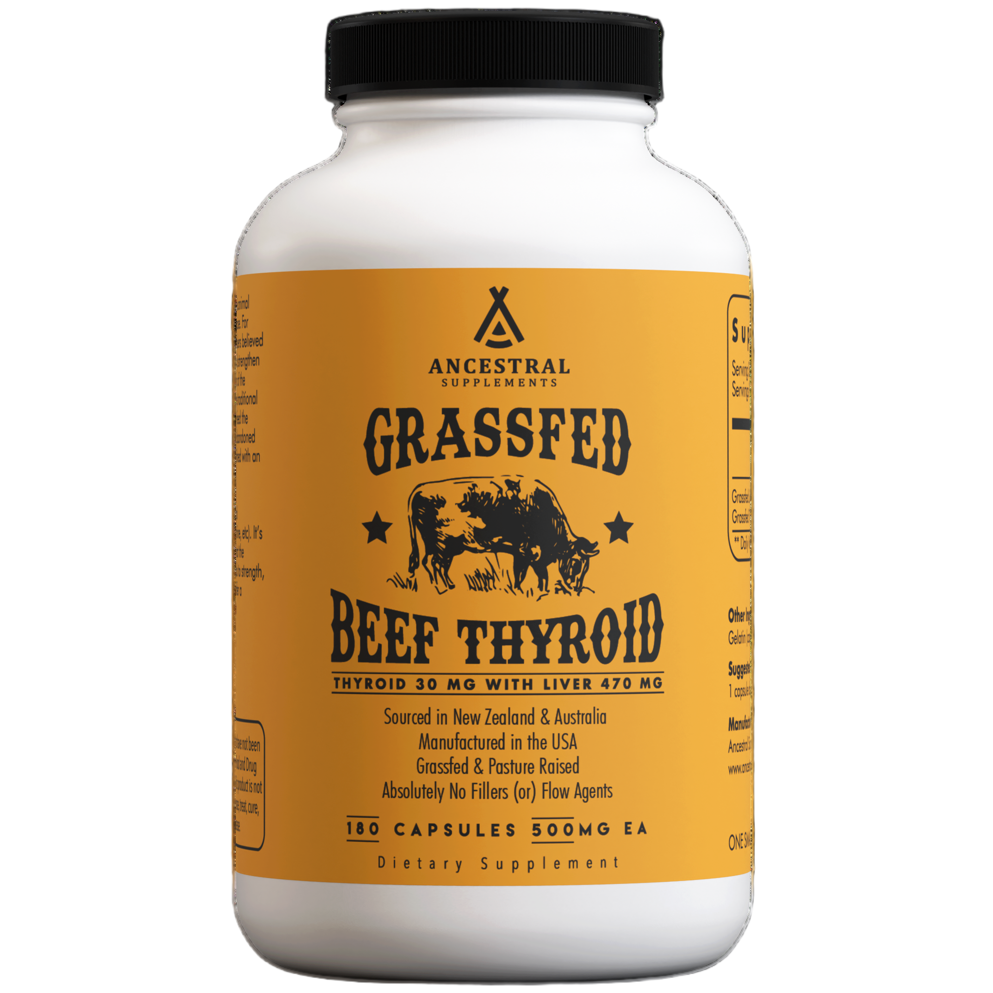 Bottle of Ancestral Supplements Grass Fed Beef Thyroid capsules