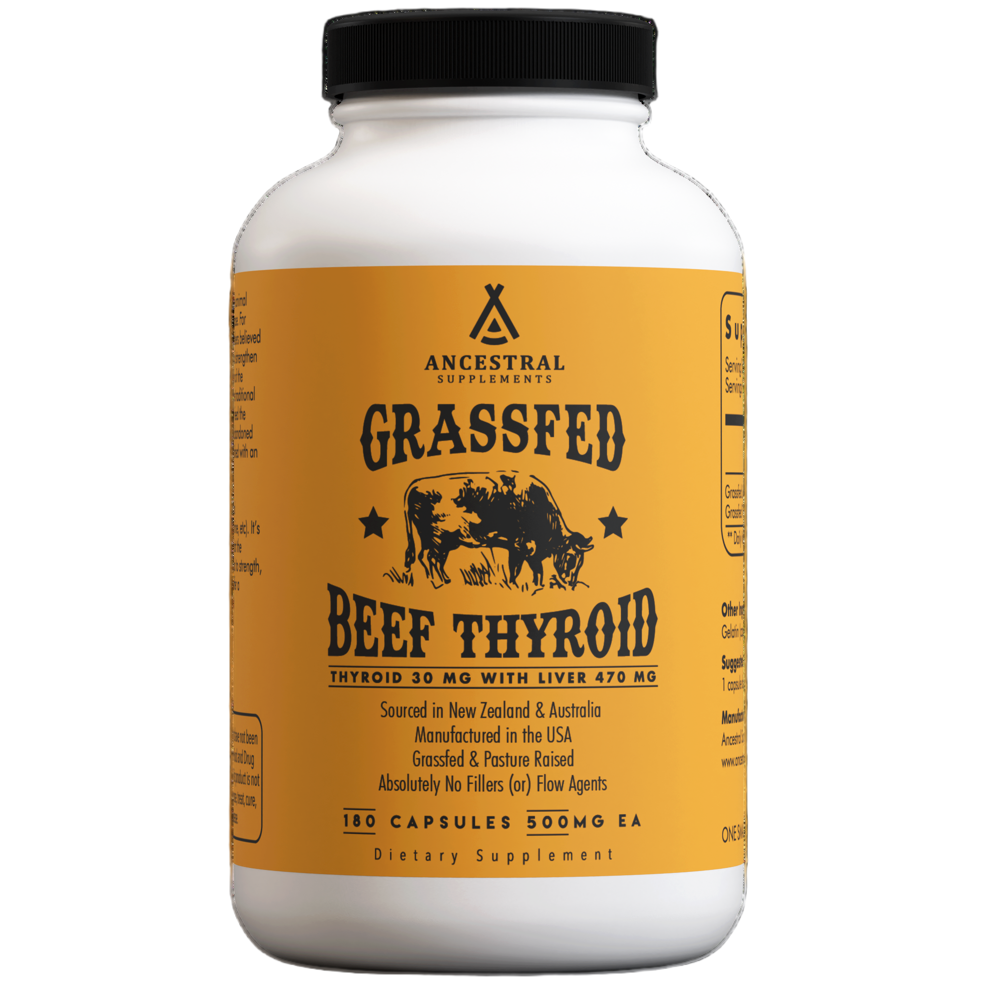 Bottle of Ancestral Supplements Grass Fed Beef Thyroid capsules