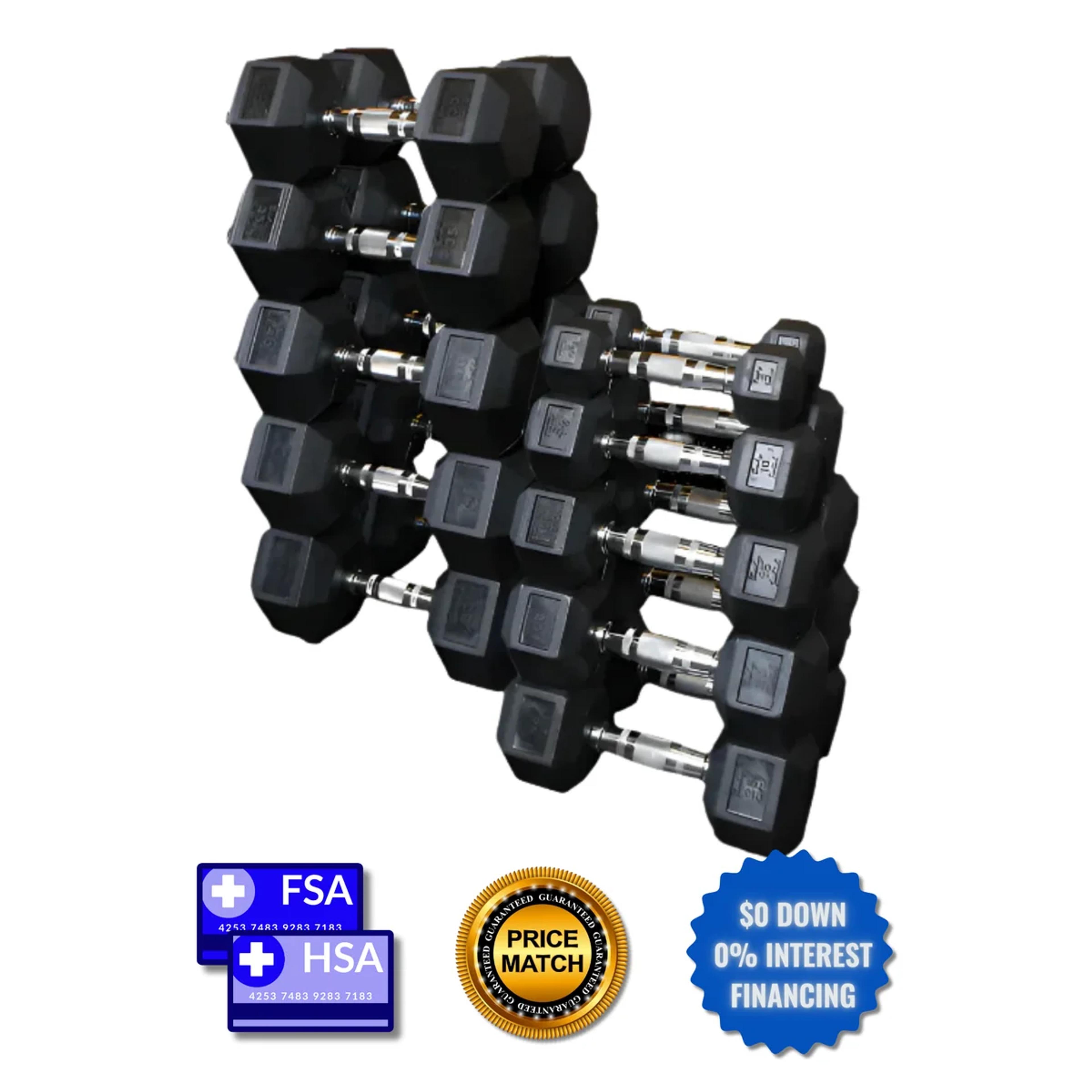 Body-Solid 5 to 50 lb. Rubber Dumbbells