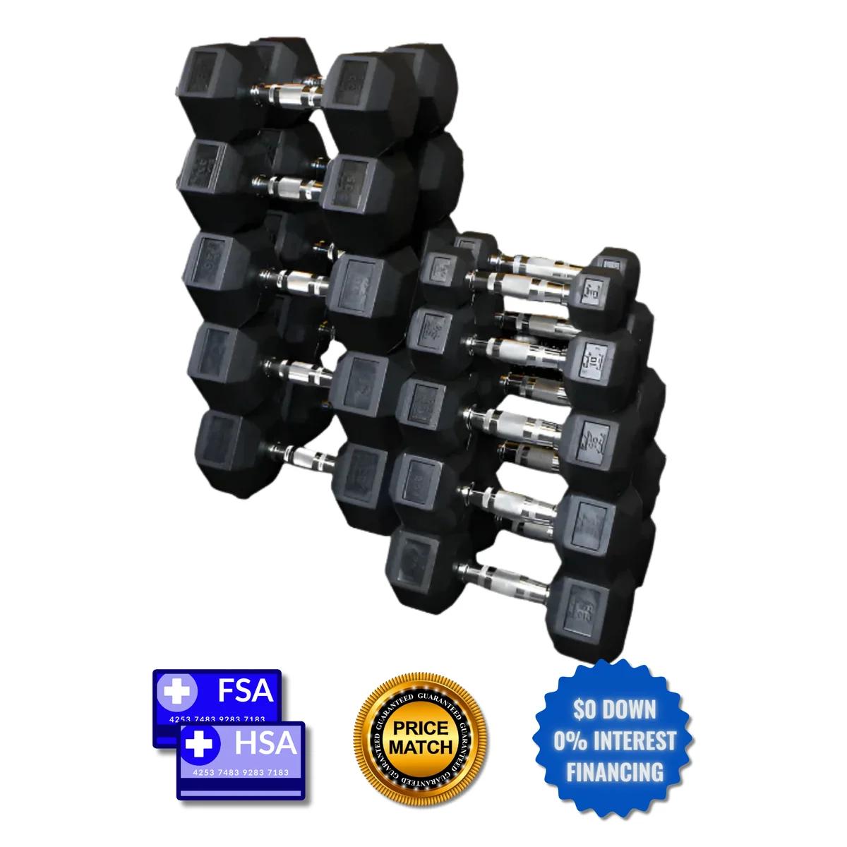 Body-Solid 5 to 50 lb. Rubber Dumbbells
