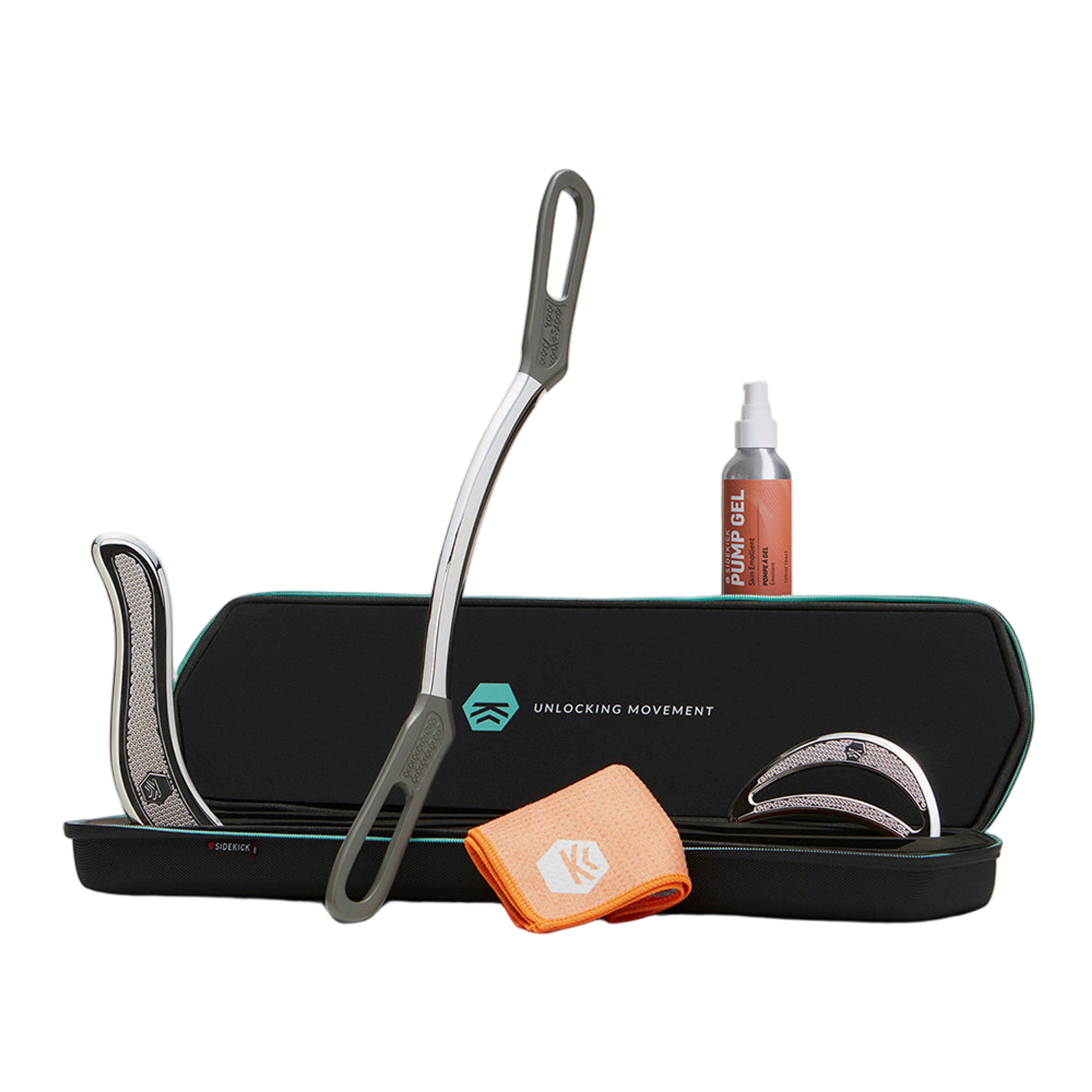 Echo muscle scraper tool with pump bottle of emollient gel