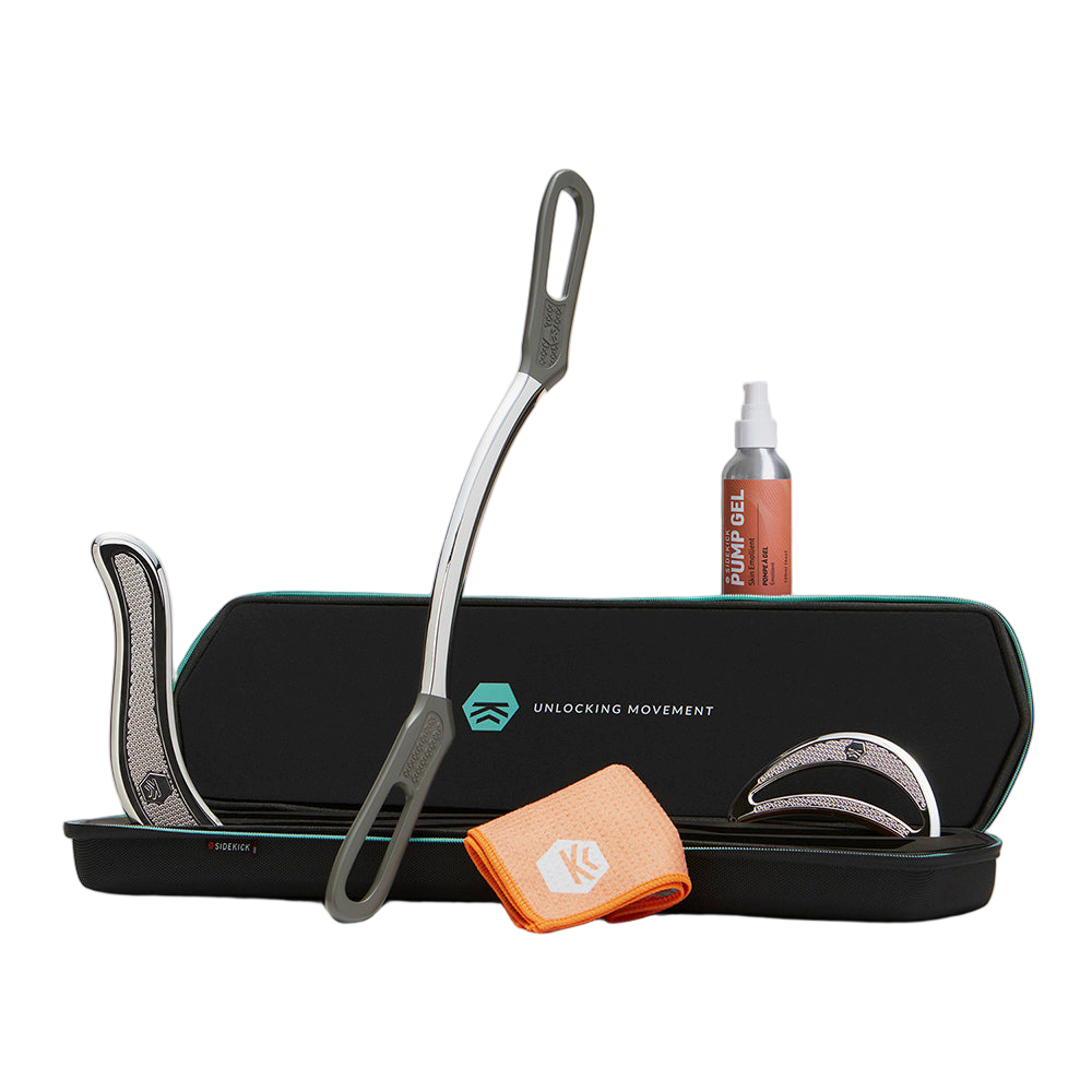 Echo muscle scraper tool with pump bottle of emollient gel