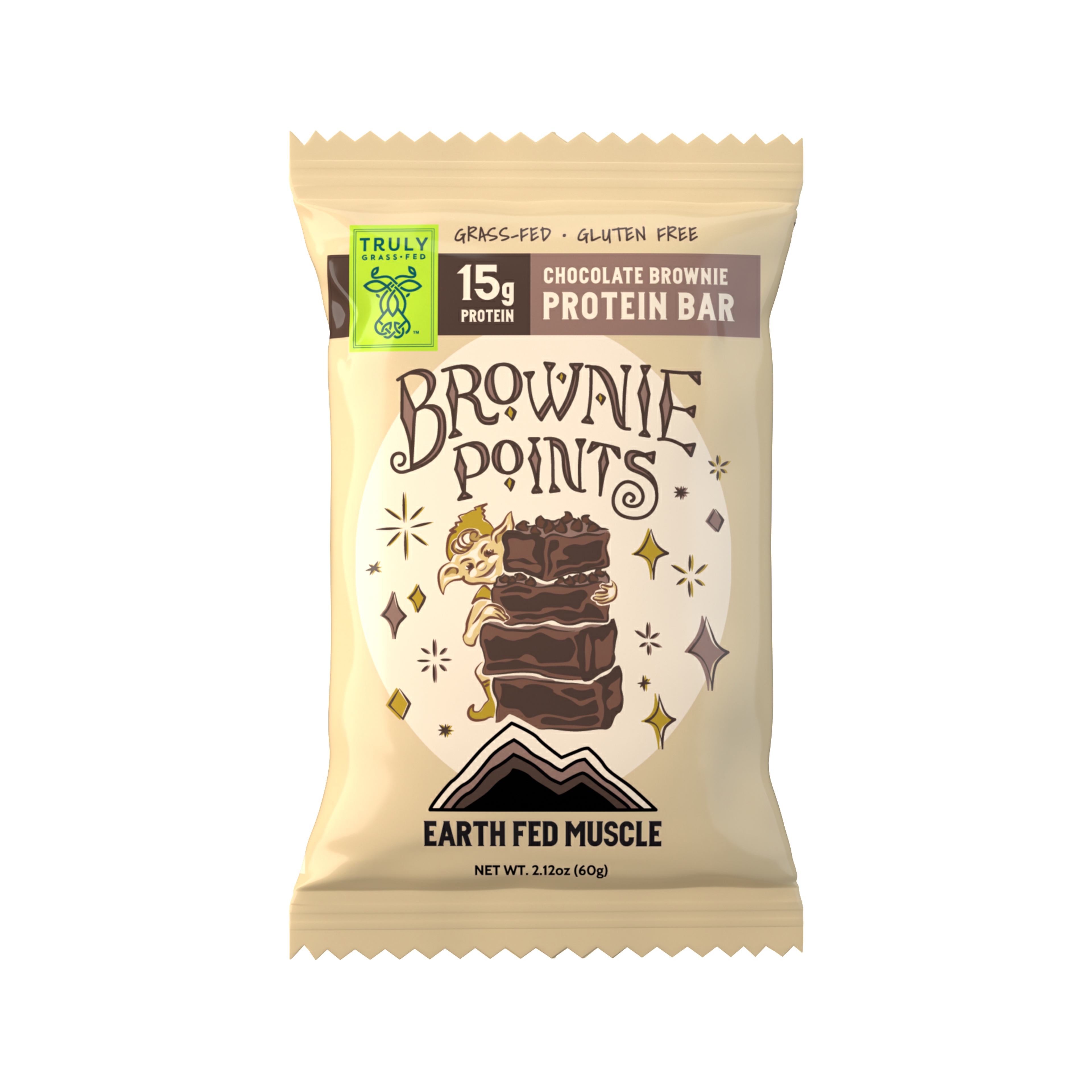 Chocolate brownie grass fed whey protein bar package design