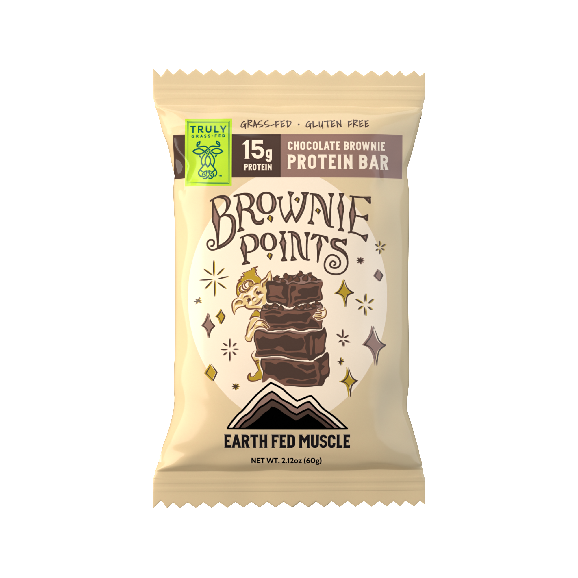 Chocolate brownie grass fed whey protein bar package design