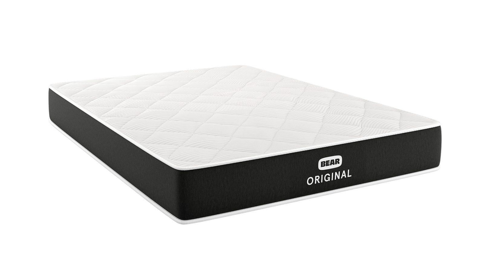 A white quilted mattress with black sides and "BEAR ORIGINAL" branding.