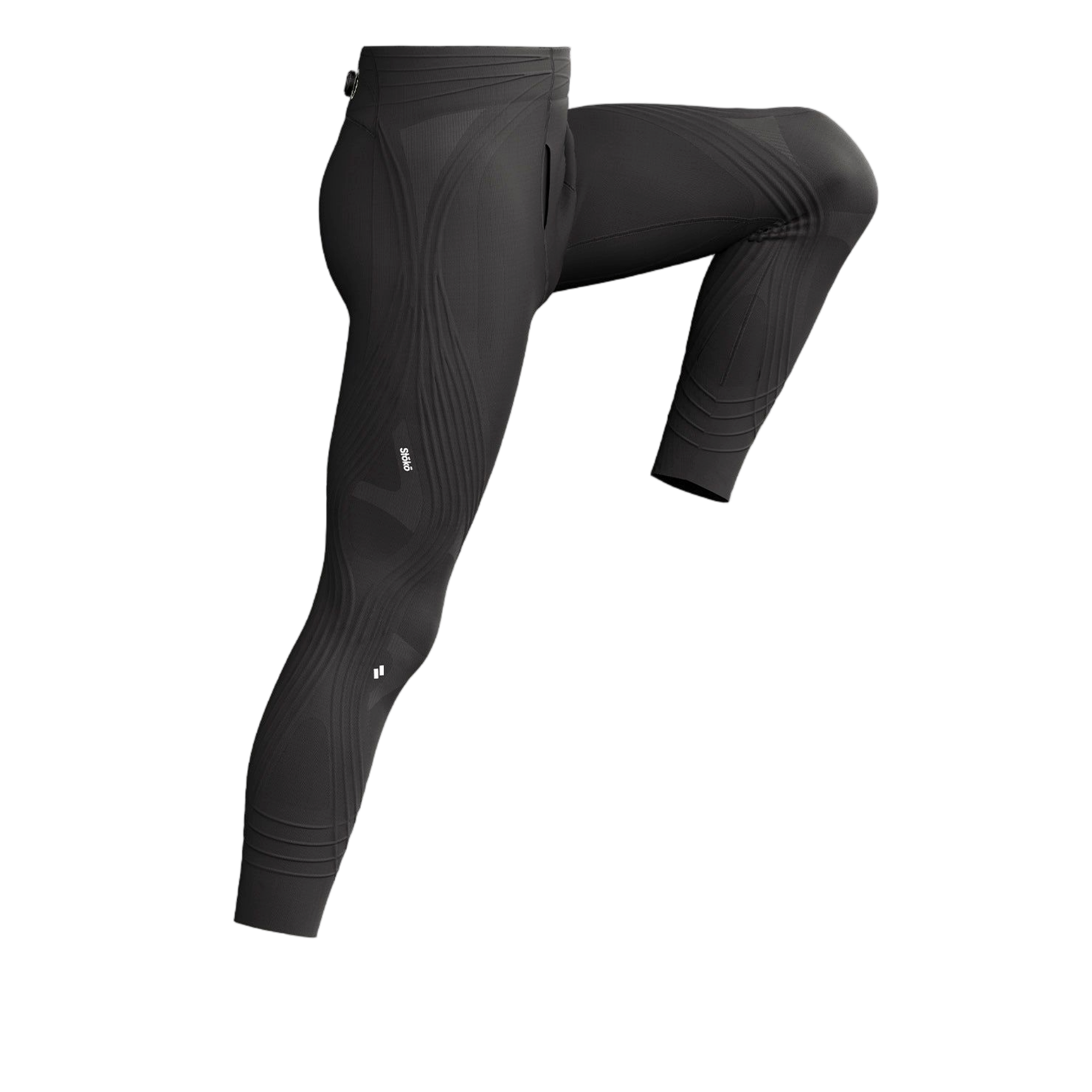 Close-up of knee support system on tights