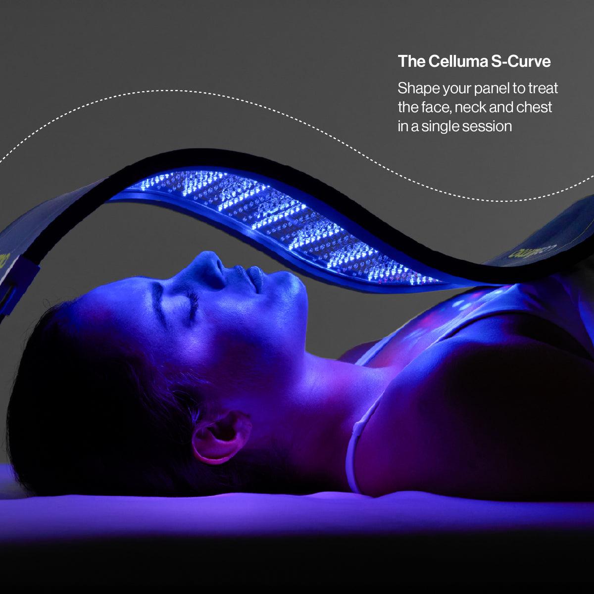 Celluma PRO PLUS panel curved over the face, neck and chest