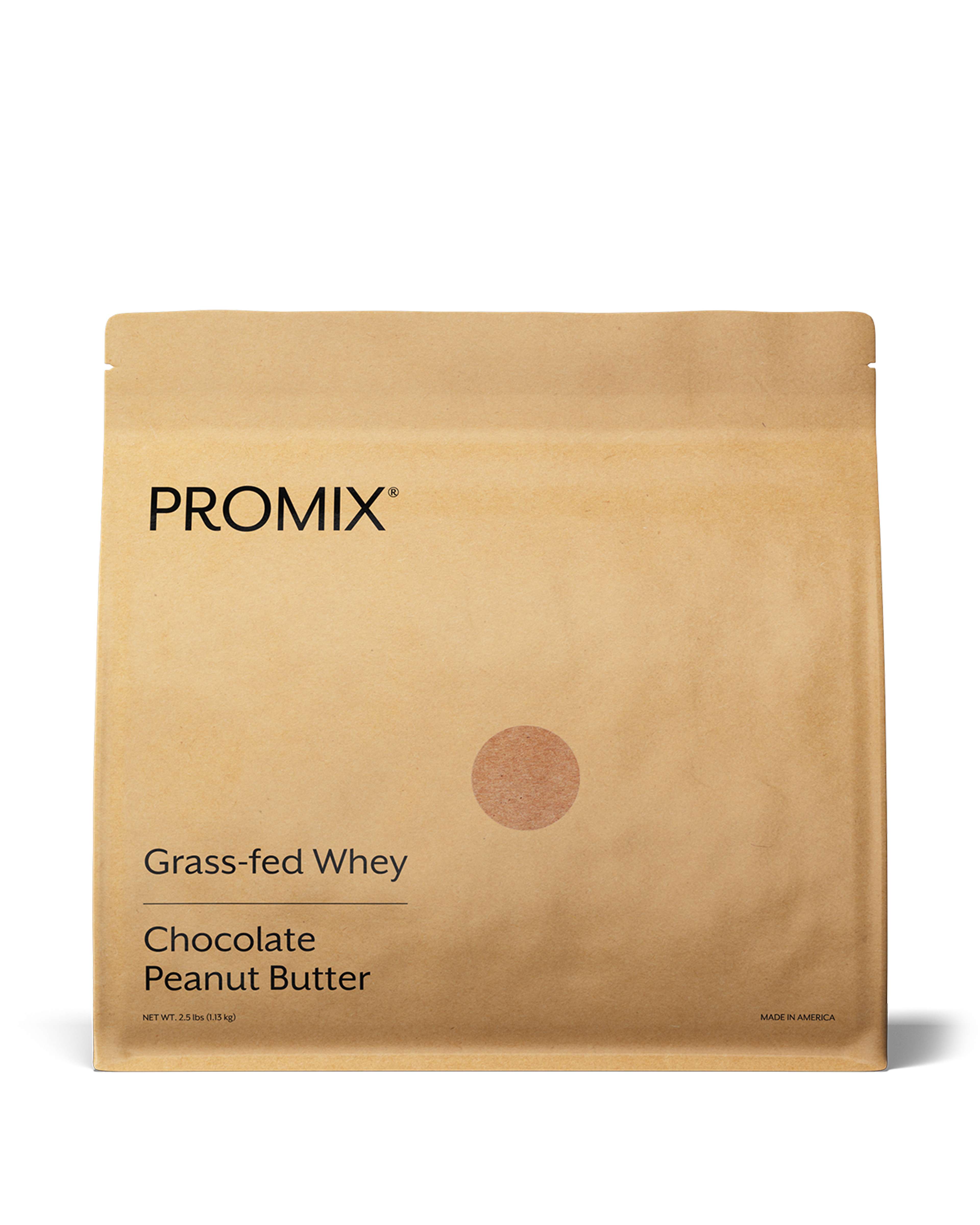 Bag of Promix chocolate peanut butter whey protein powder, single 2.5 lb package
