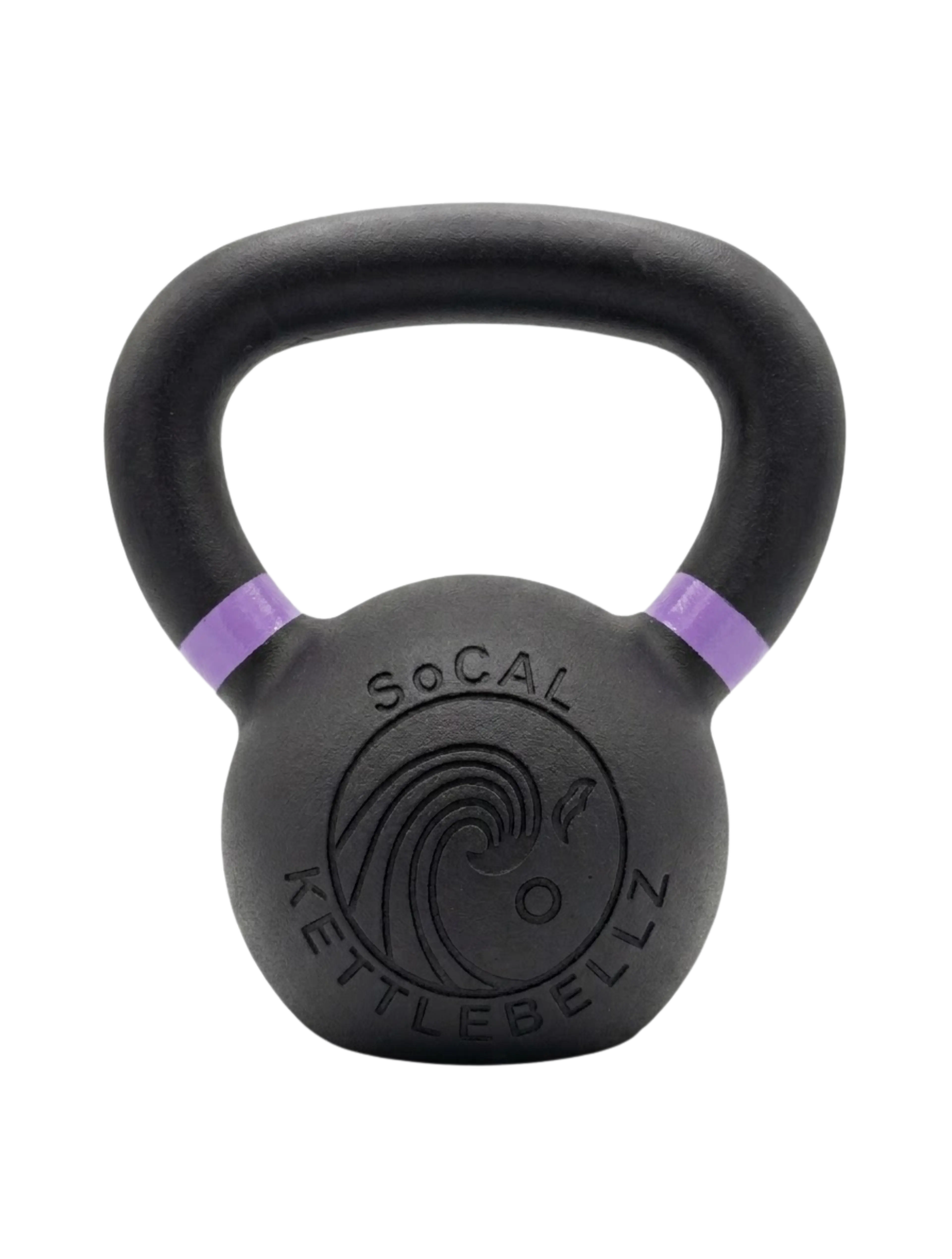 Black kettlebell with purple stripes on the handle and a "SOCAL KETTLEBELLZ" wave logo.