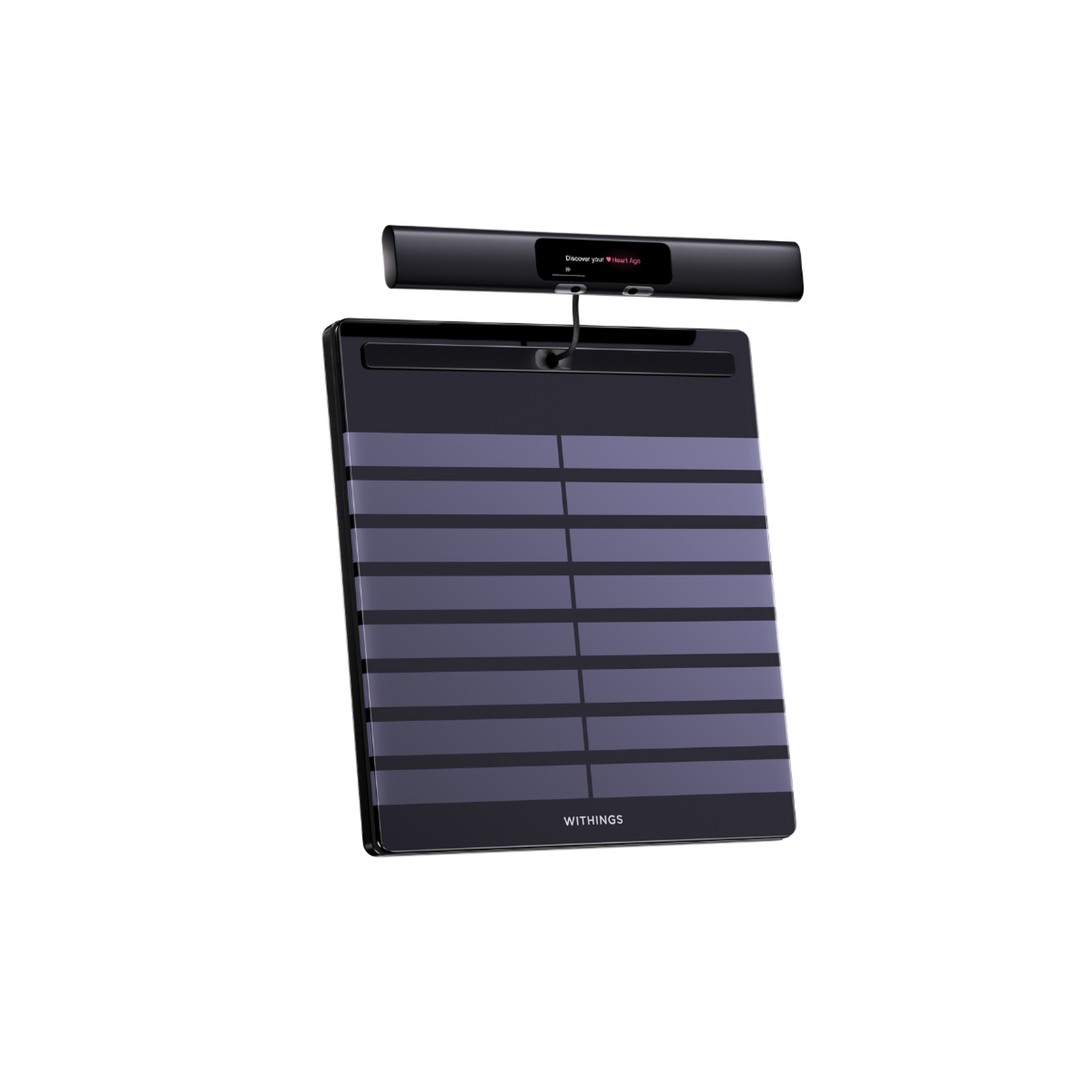 Withings smart scale with a screen displaying "Discover your Heart Age."