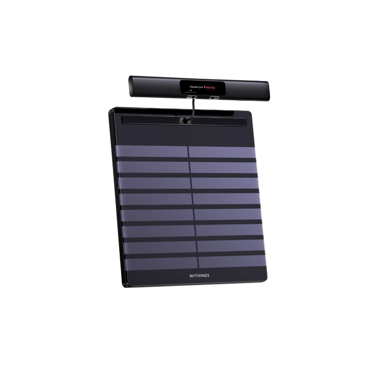 Withings smart scale with a screen displaying "Discover your Heart Age."