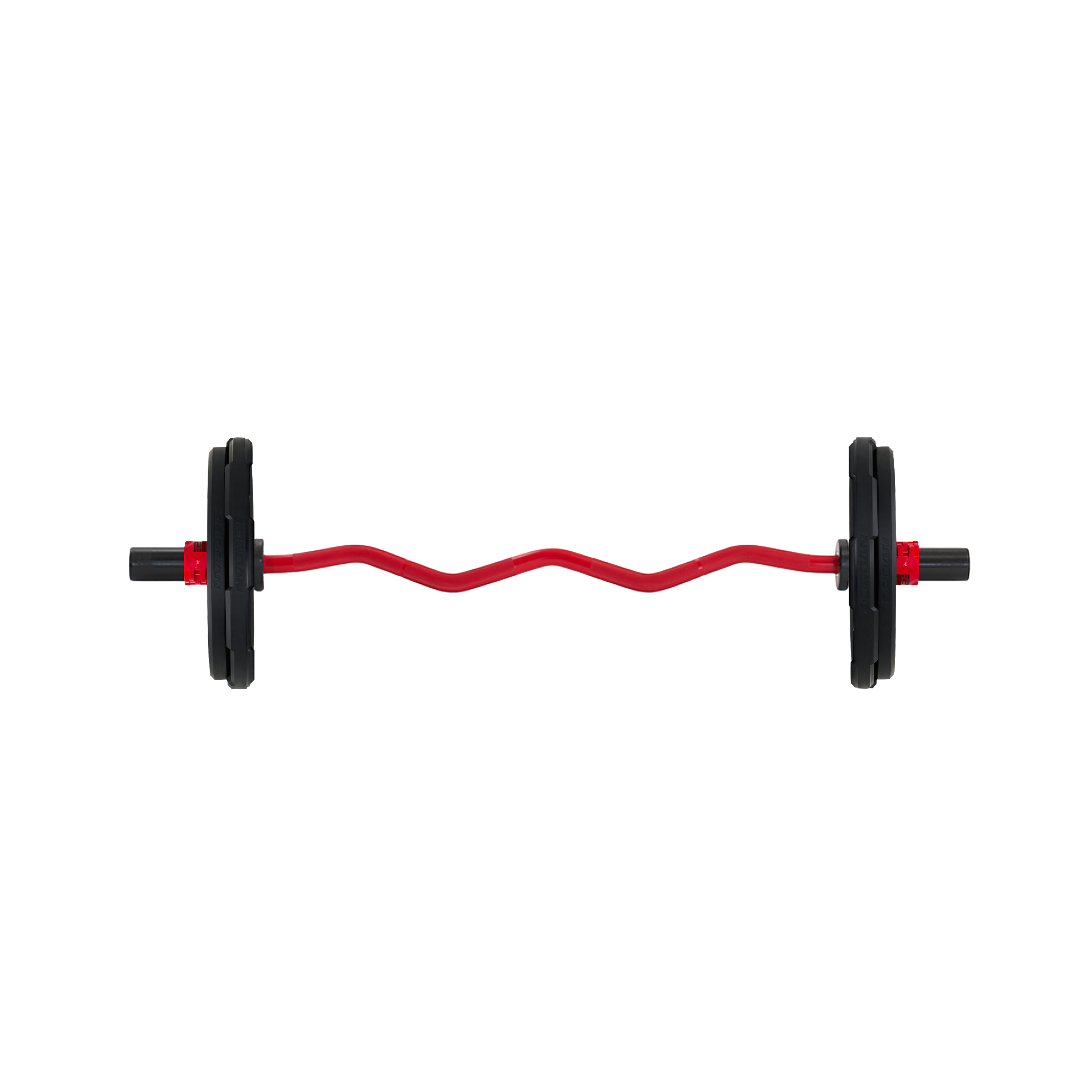 Curl bar bundle with bumper plates on display
