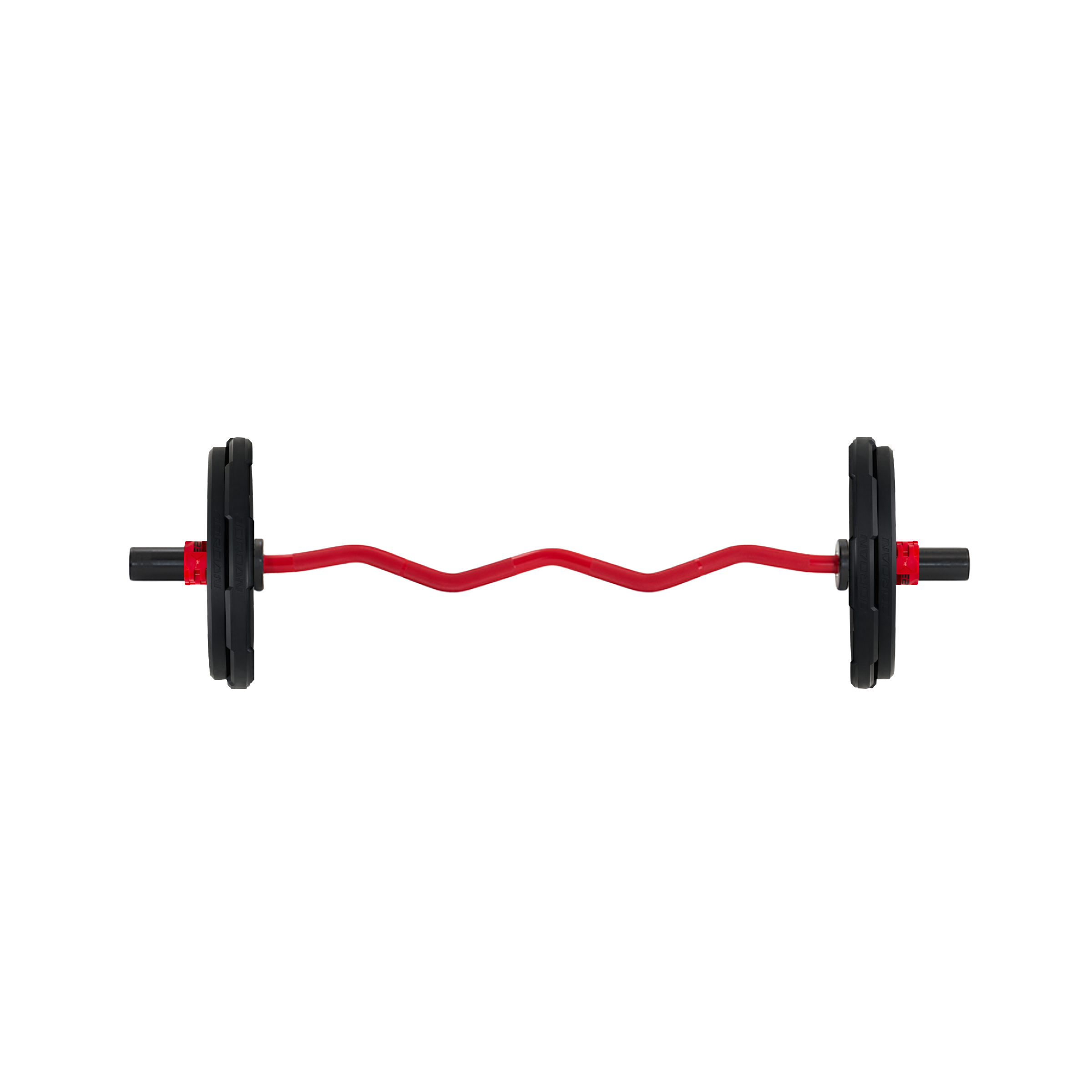 Curl bar bundle with bumper plates on display