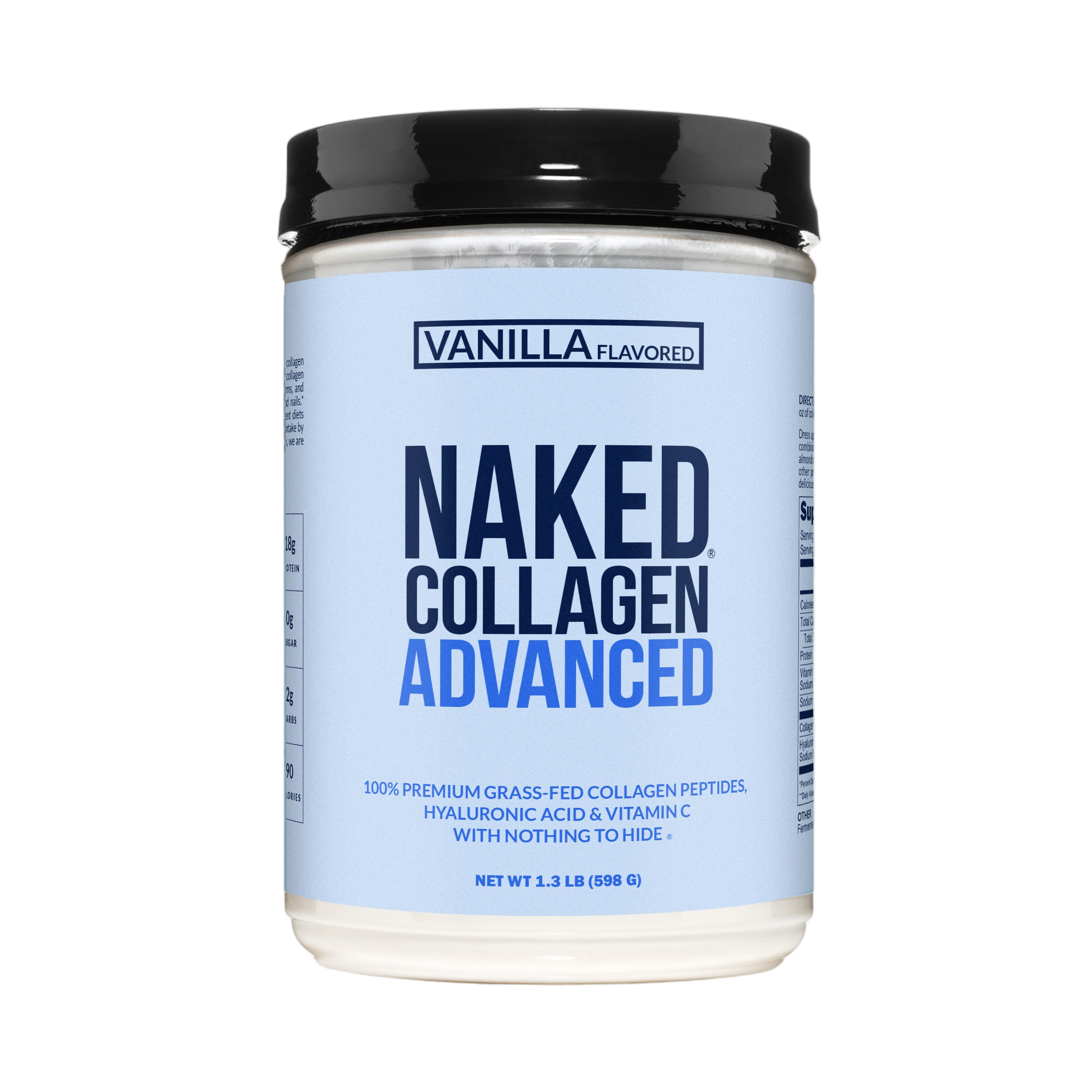 Tub of Vanilla Advanced Collagen grass-fed powder
