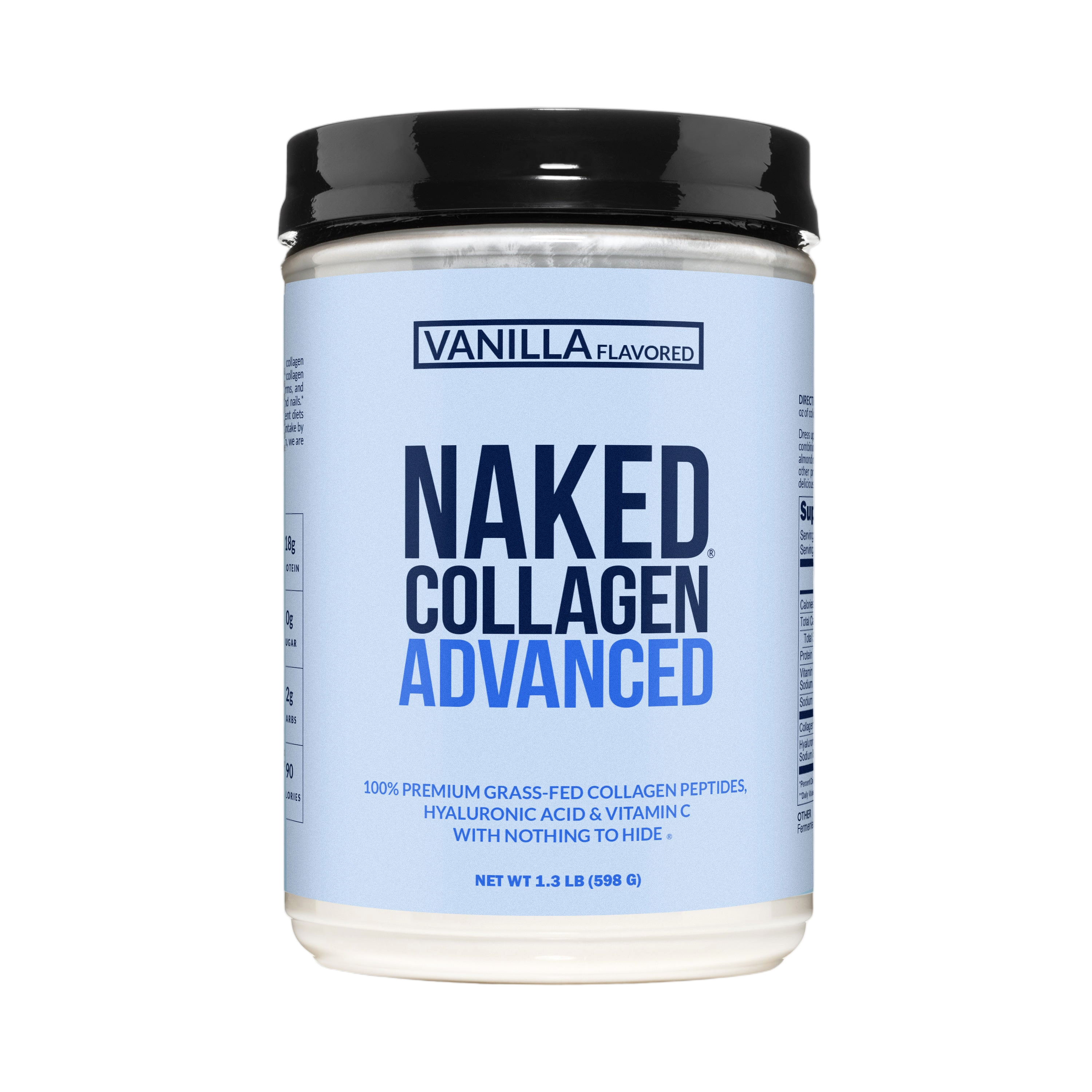 Tub of Vanilla Advanced Collagen grass-fed powder