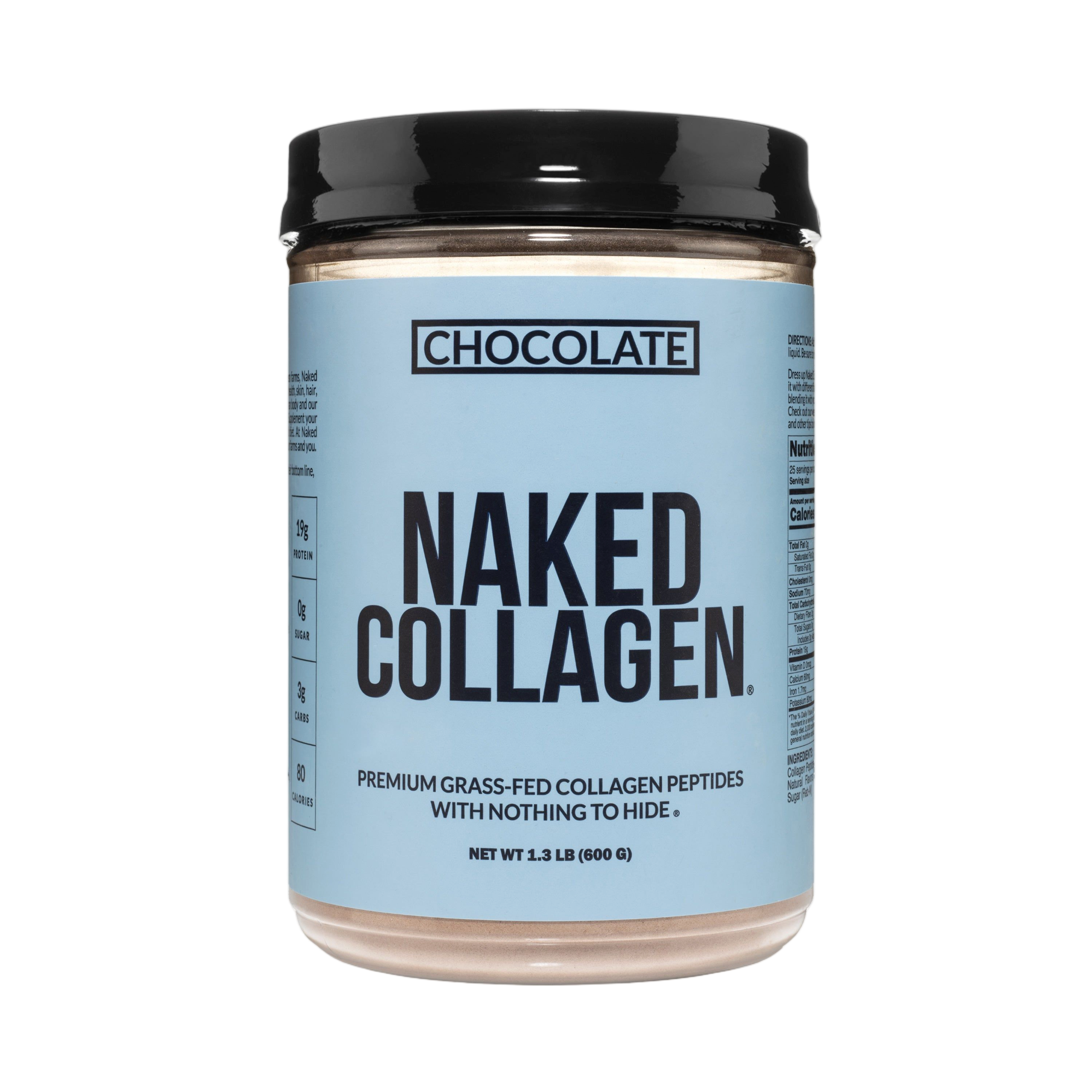 Bag of chocolate collagen peptides powder, GMO-free and gluten-free