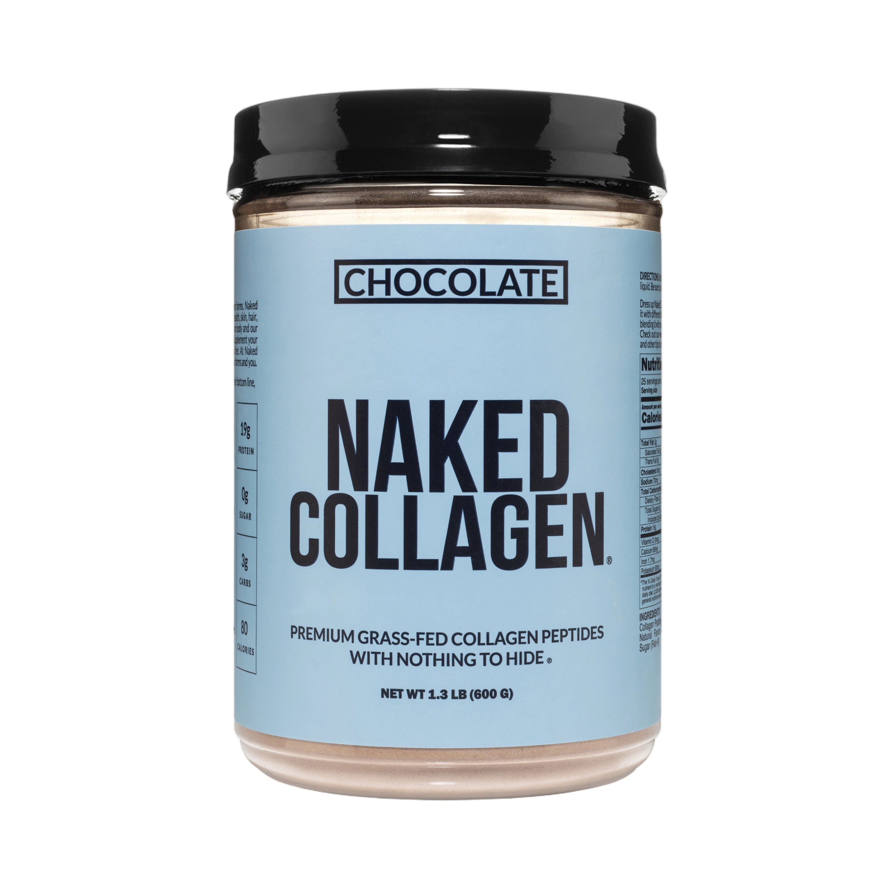 Bag of chocolate collagen peptides powder, GMO-free and gluten-free