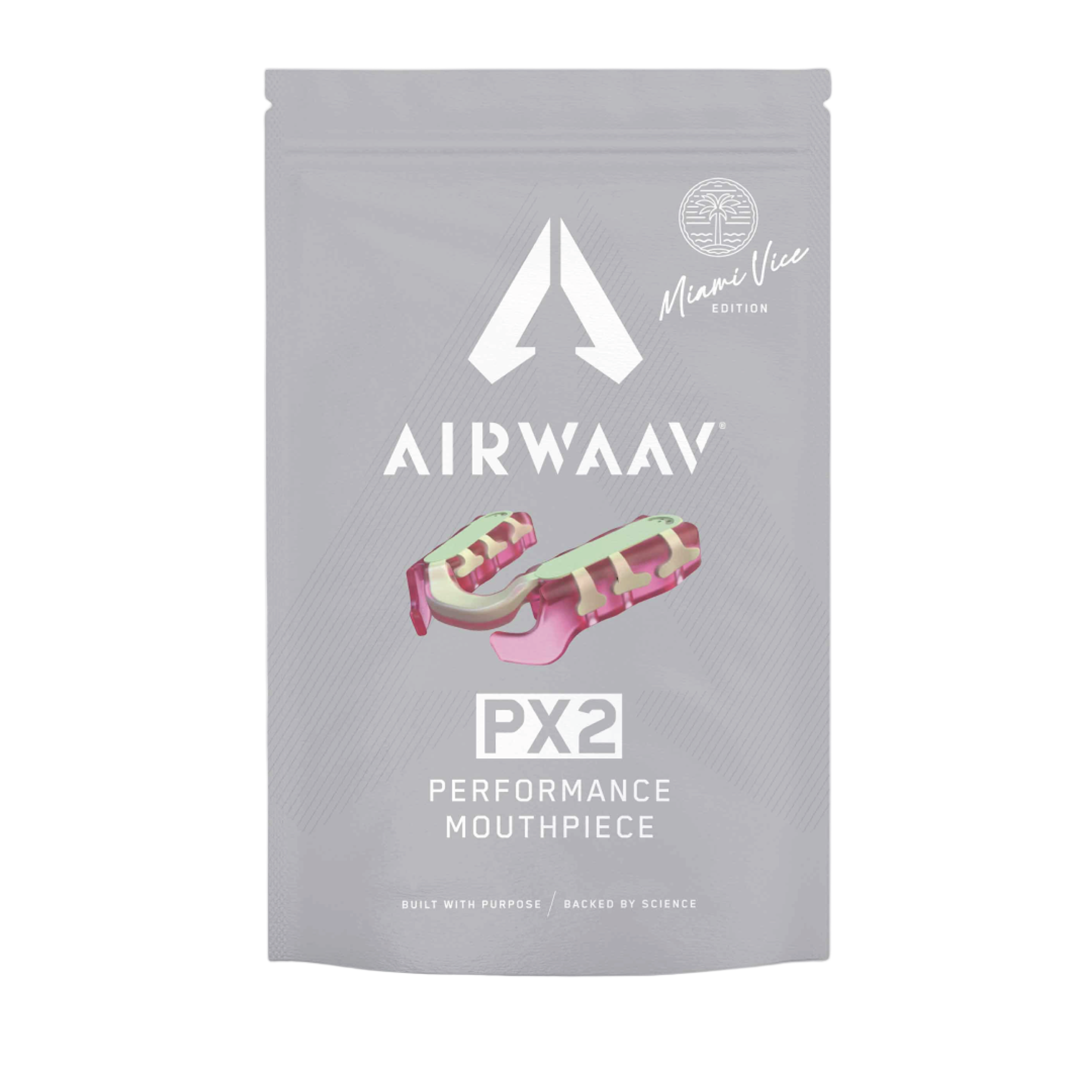 AIRWAAV PX2 mouthpiece in Miami Vice pink and mint colors