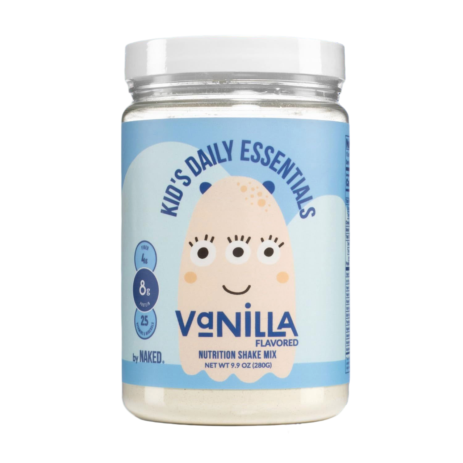 Nutrition facts label for Vanilla Kids Essentials shake