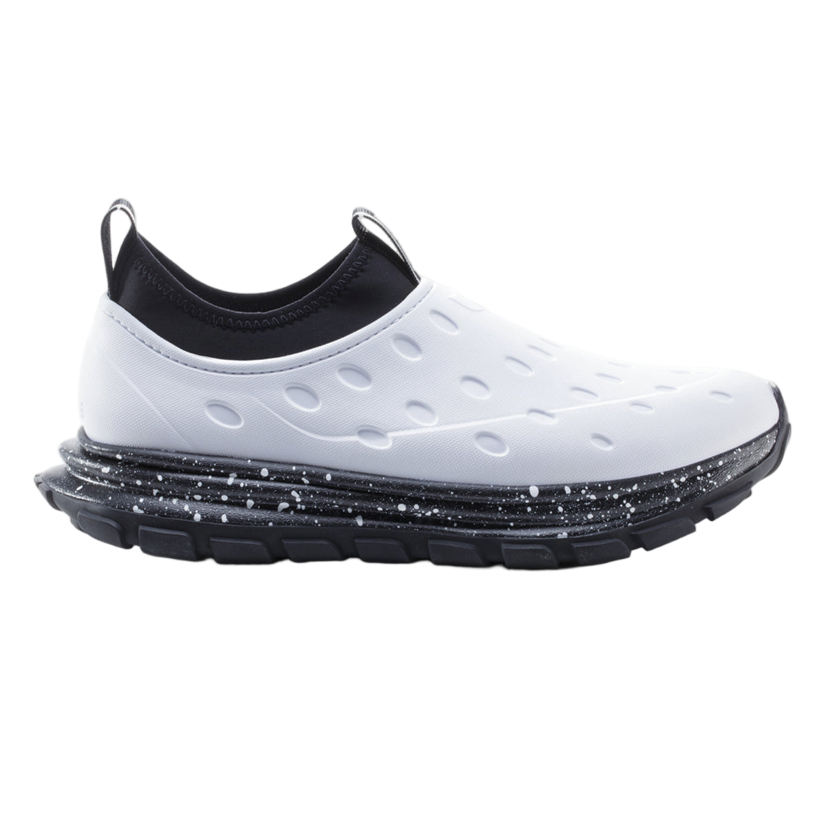 Side profile view of white and black Revive AC shoe