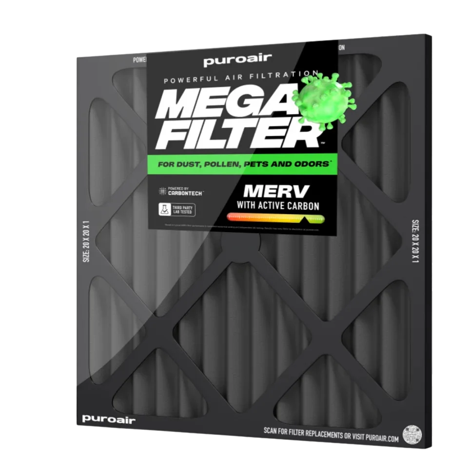 Product image for PuroAir HVAC Mega Filter MERV 13 Pleated Plus Activated Carbon Air Filter
