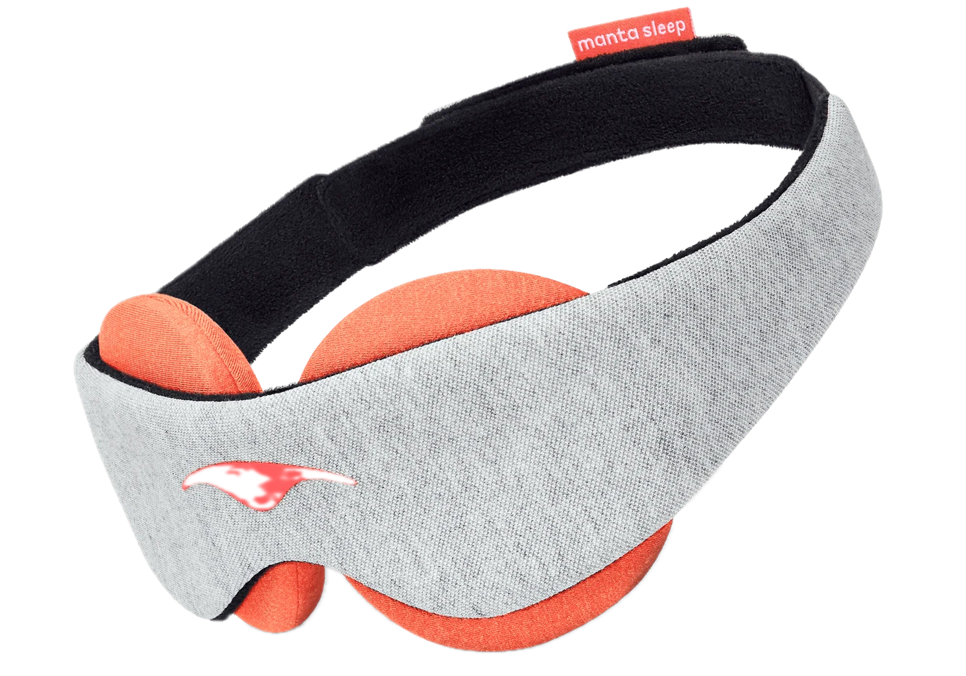 Grey Manta Sleep eye mask with contoured orange eye cups.