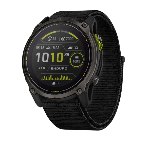 Garmin Enduro 3 smartwatch with titanium case and black nylon strap
