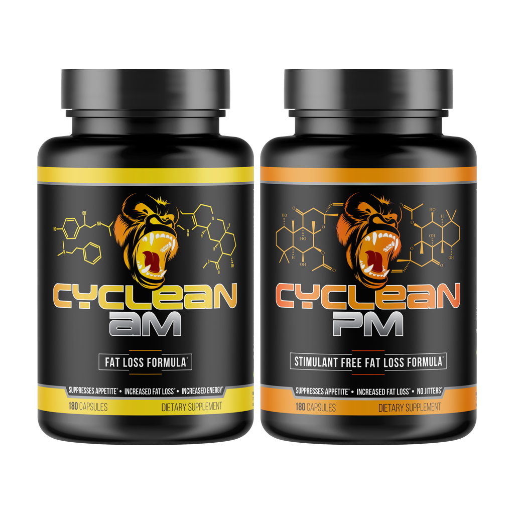 Cyclean AM and Cyclean PM supplement bottles side by side