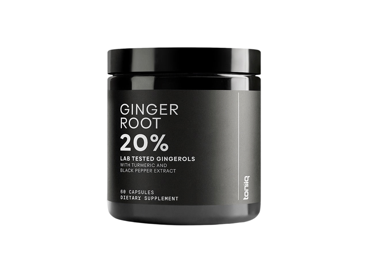Bottle of Toniiq Ginger Root 20% capsules, 60 count