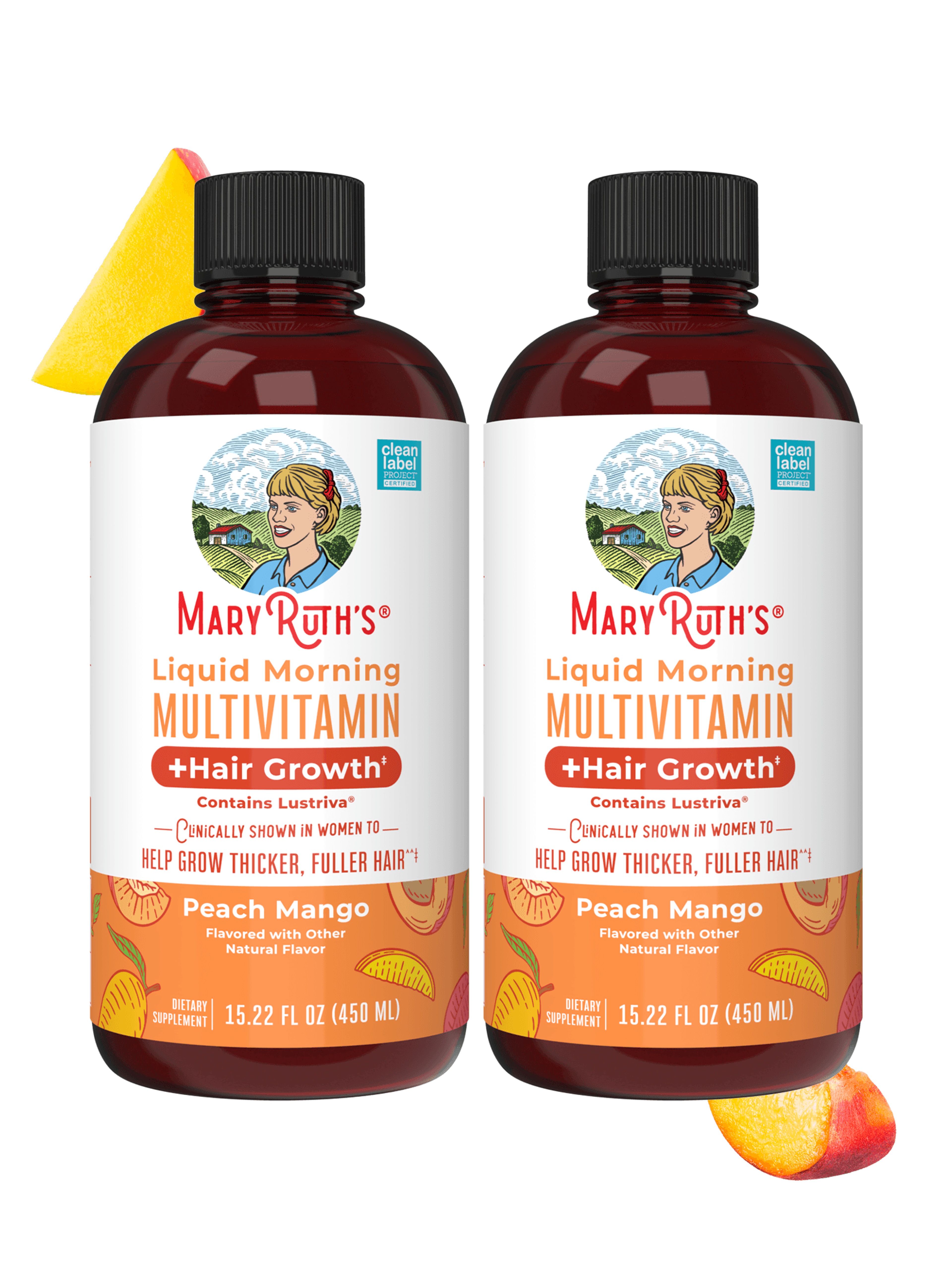 Two bottles of MaryRuth's Liquid Morning Multivitamin Hair Growth 2-pack