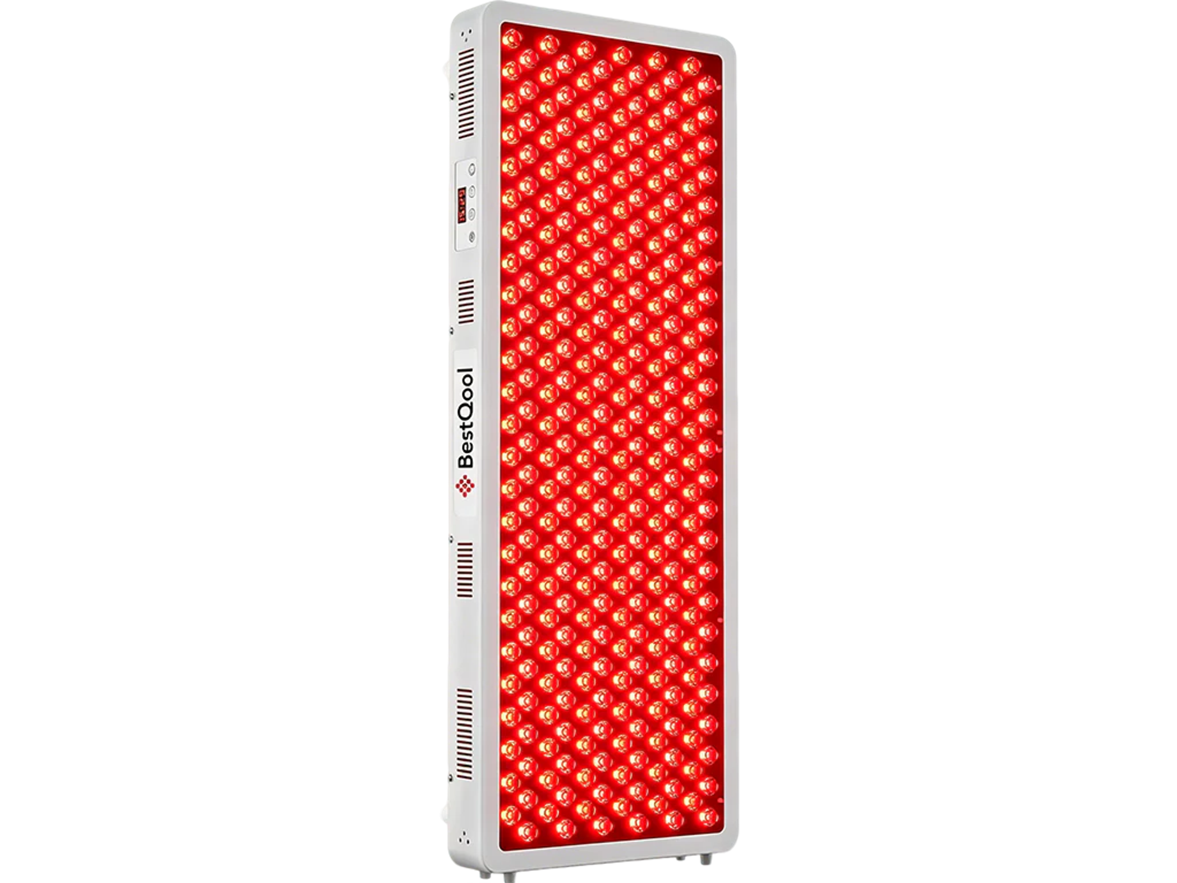 BestQool red light therapy panel with glowing red lights.
