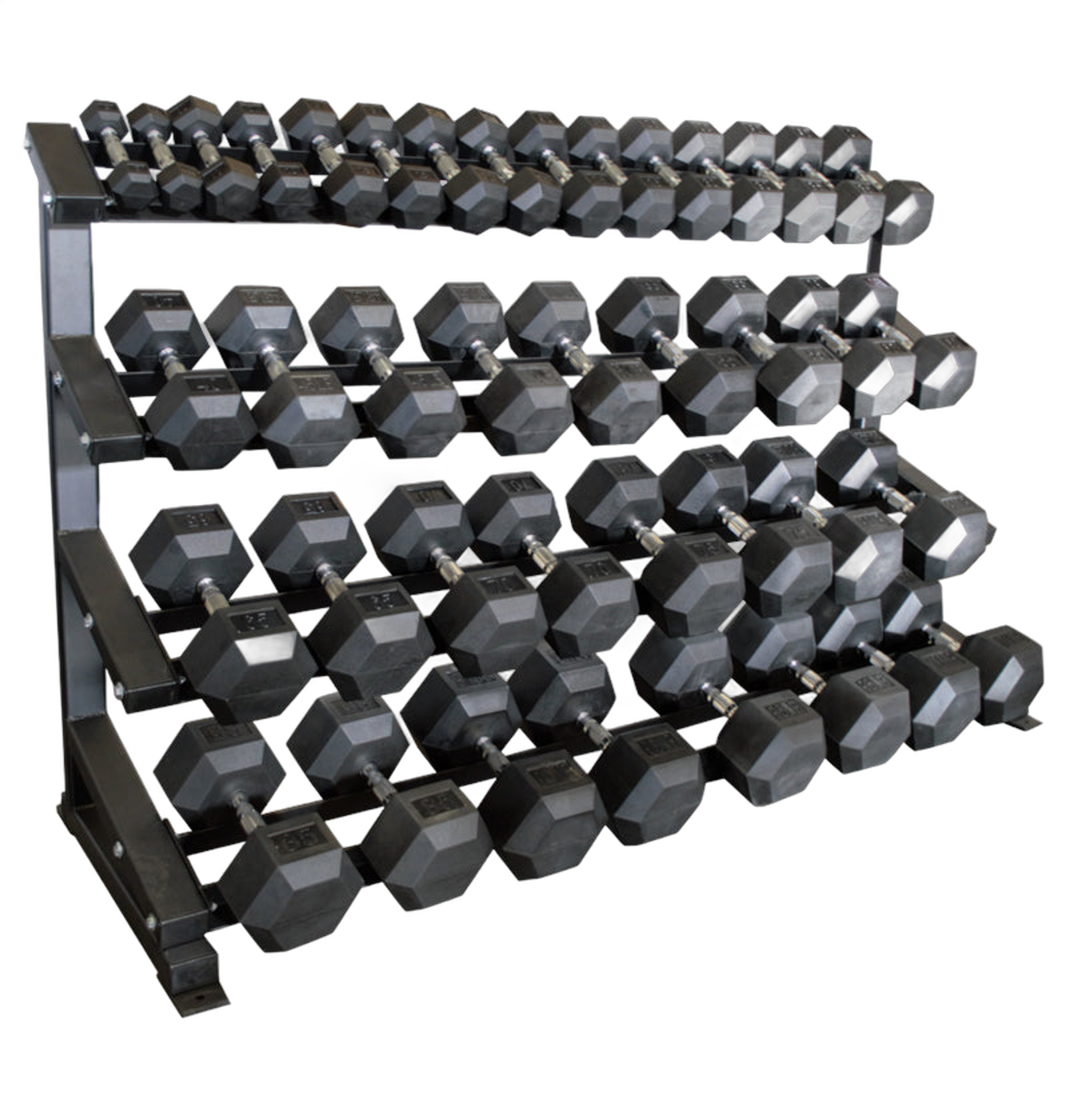 Rubber Hex Dumbbells 5LB-100LB With Rack DBR5100