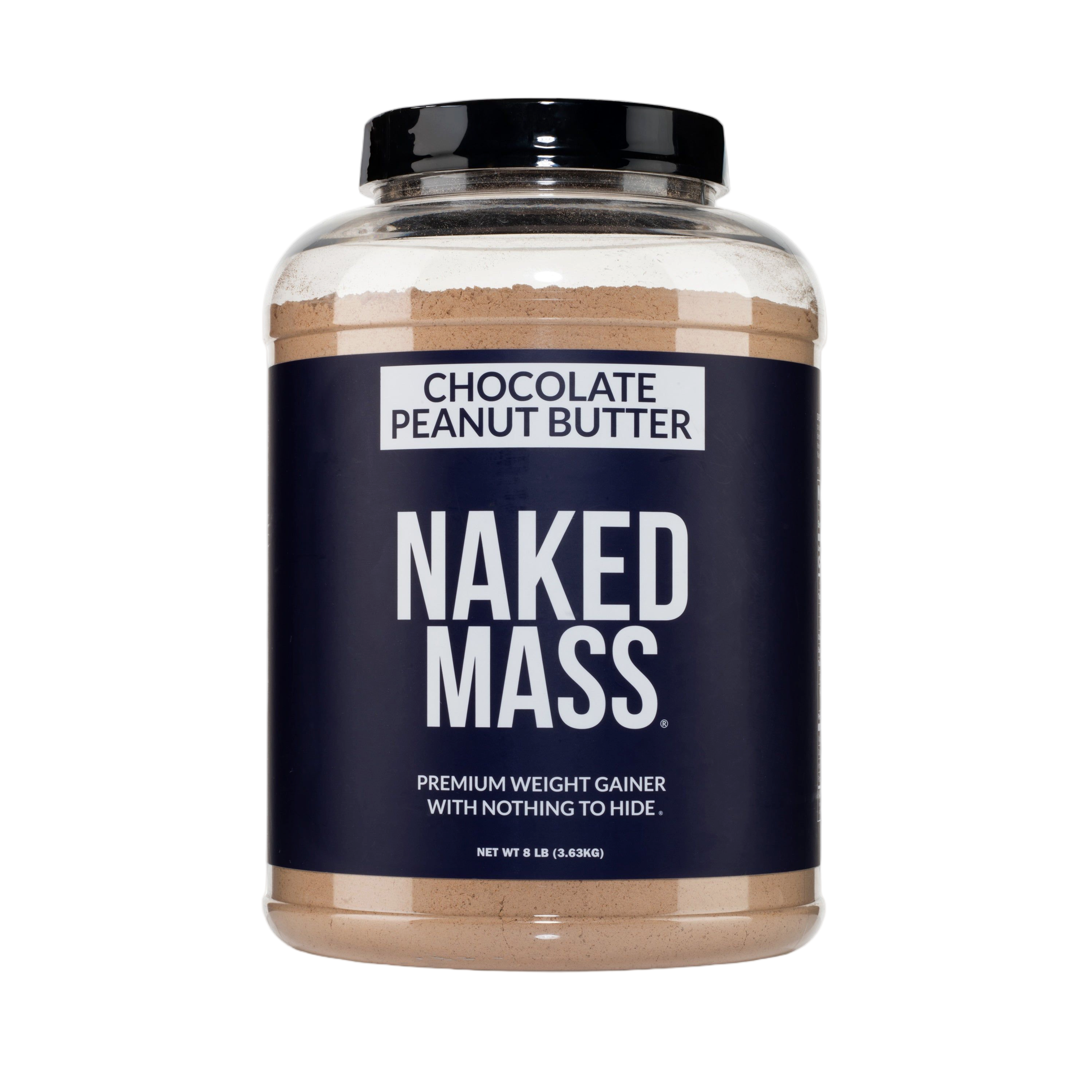 Tub of Naked Mass Chocolate Peanut Butter mass gainer, 8 lb
