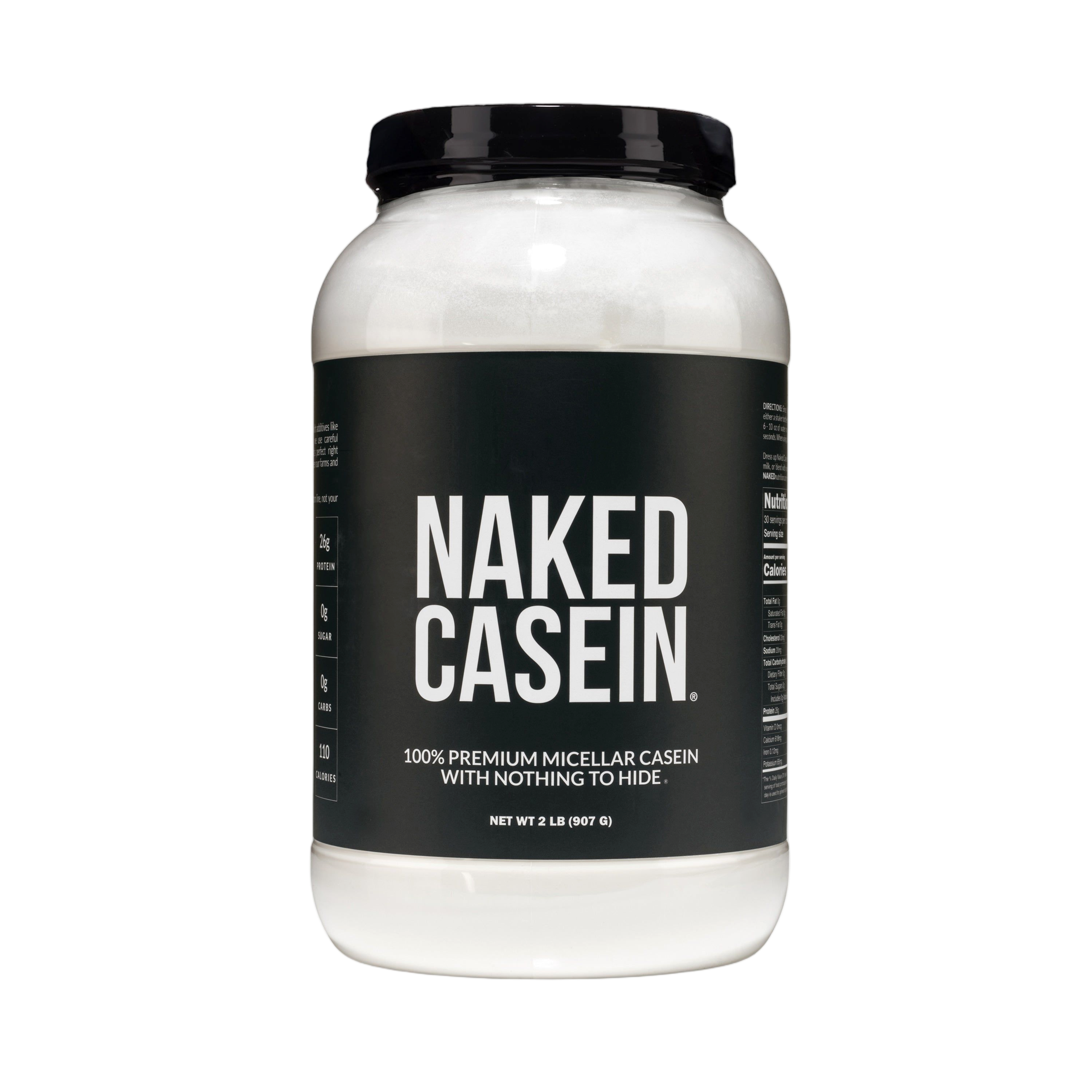 Tub of Naked Casein unflavored protein powder, 2 lb size