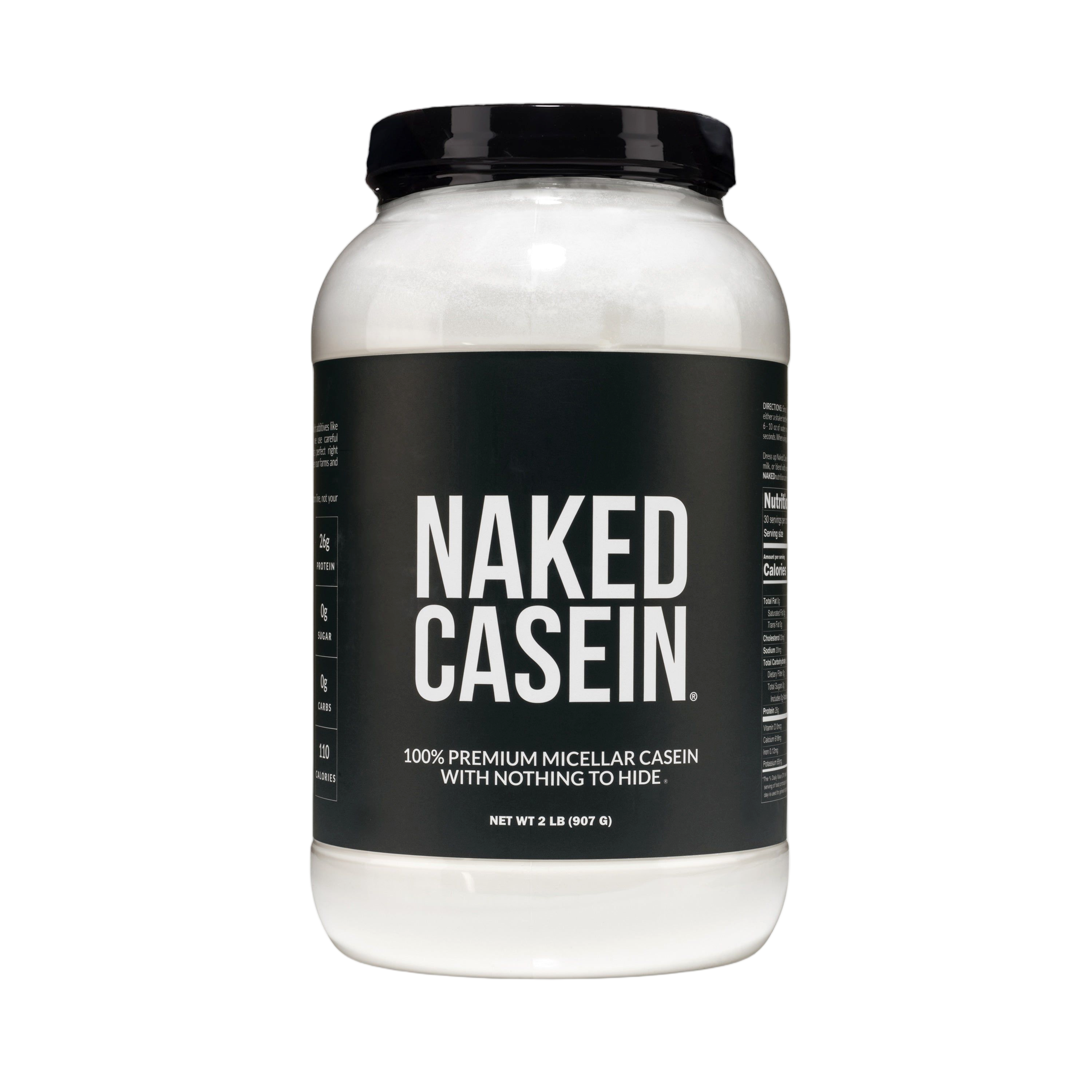 Tub of Naked Casein unflavored protein powder, 2 lb size