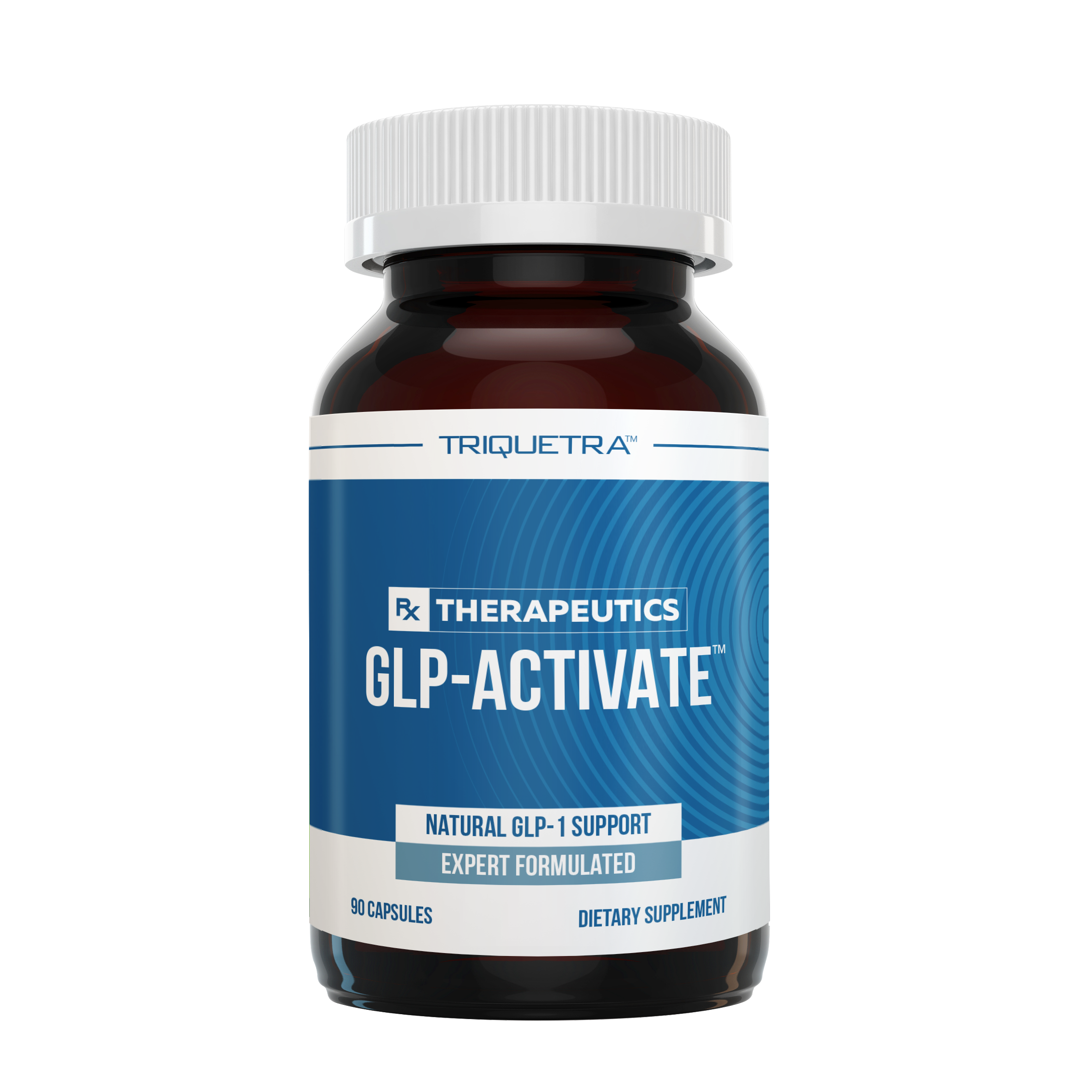 Triquetra Therapeutics GLP-ACTIVATE dietary supplement bottle for natural GLP-1 support, 90 capsules.